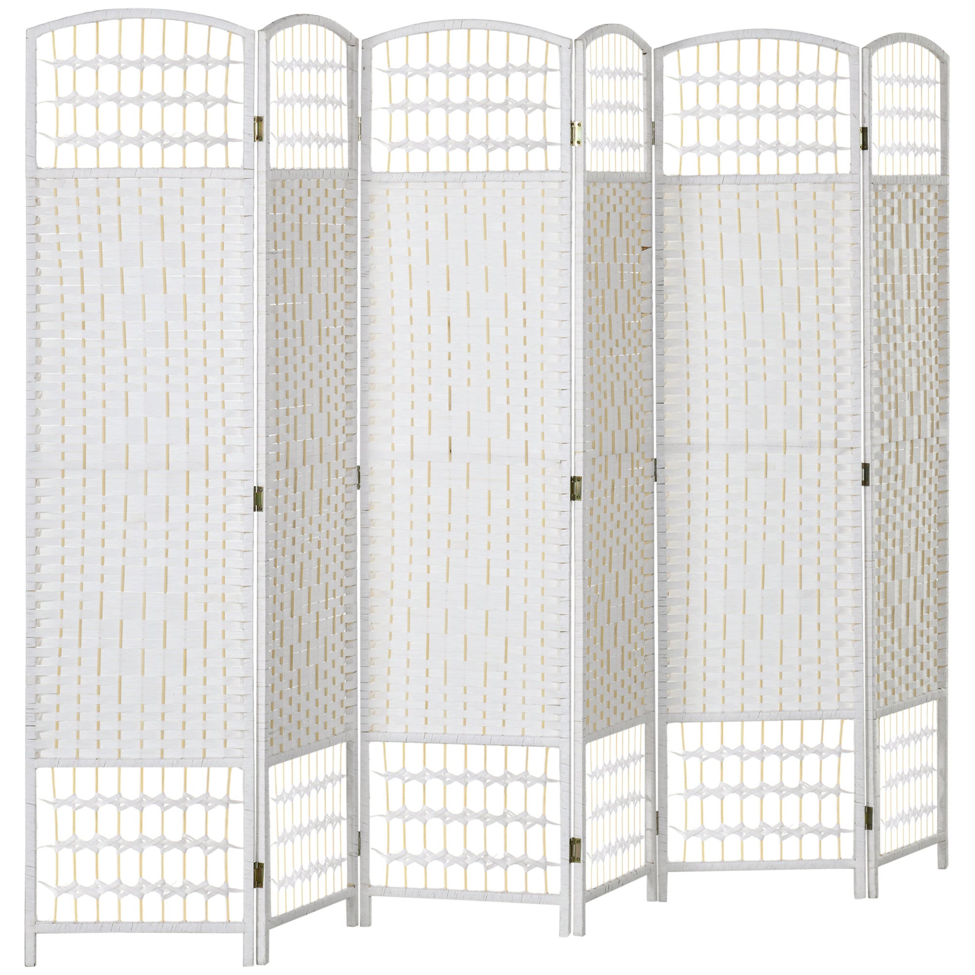 6 Panel Folding Room Divider, Portable Privacy Screen, Wave Fiber, White