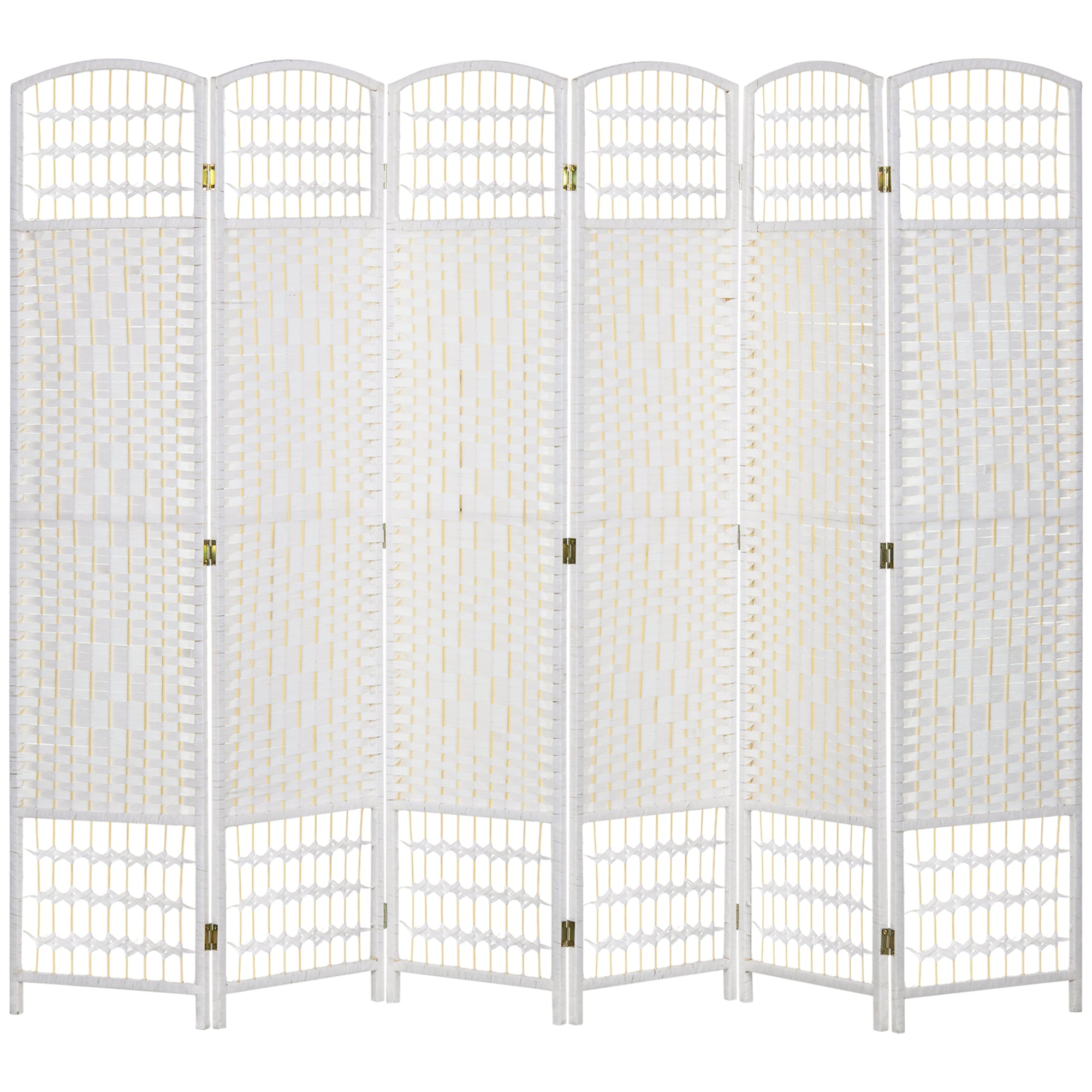 6 Panel Folding Room Divider, Portable Privacy Screen, Wave Fiber, White