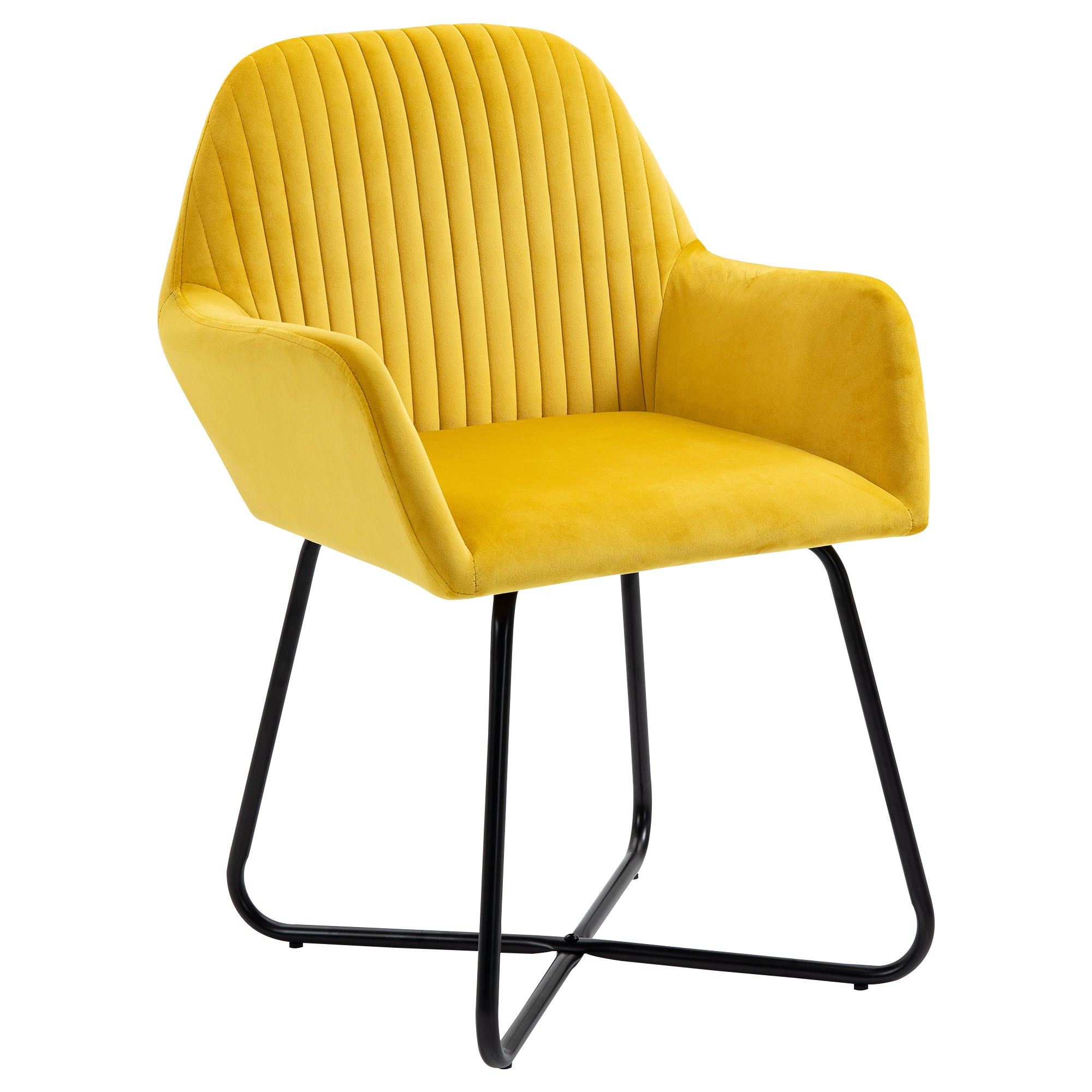 HOMCOM Modern Accent Chair, Velvet-Feel Fabric Upholstered Armchair with Metal Base for Living Room, Yellow
