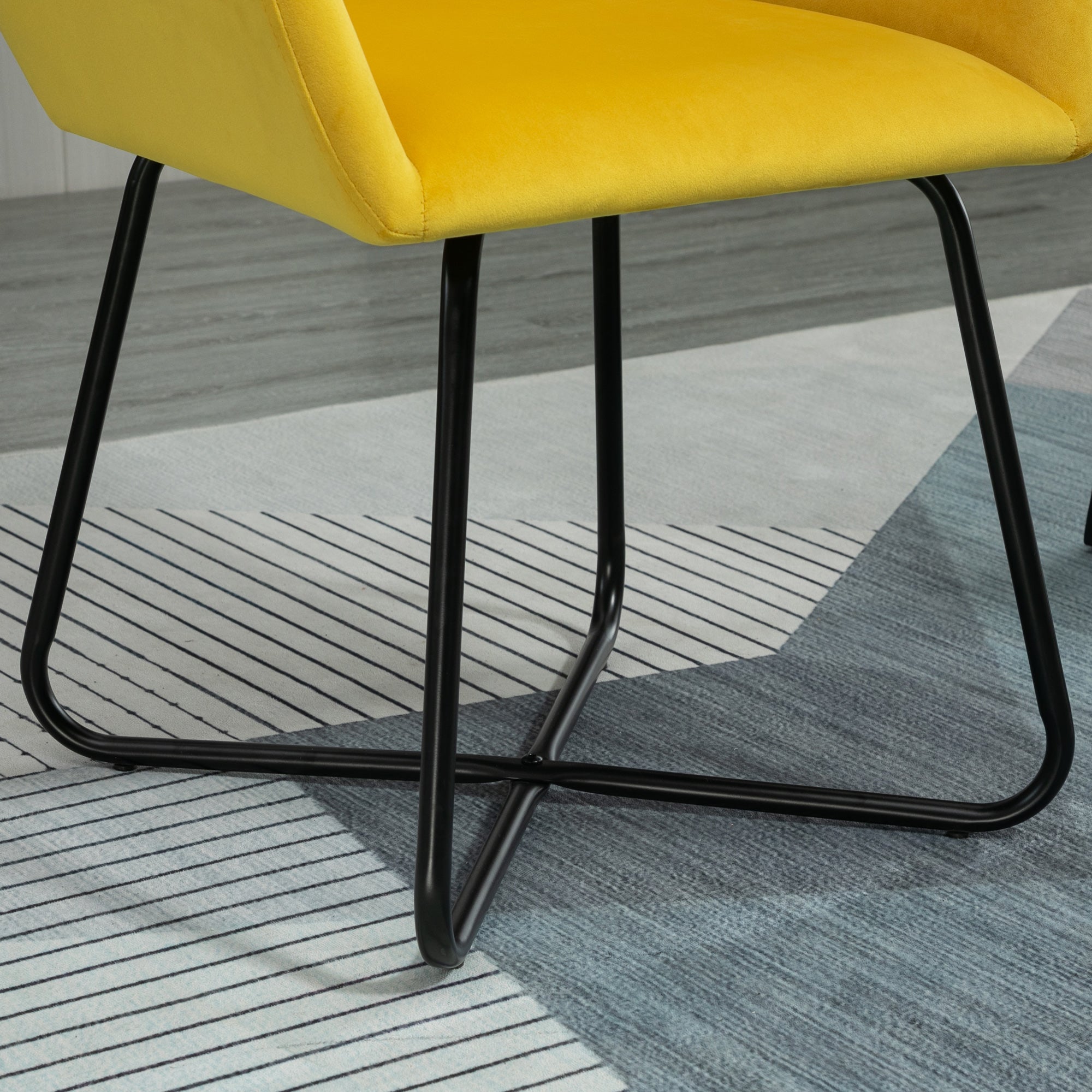 HOMCOM Modern Accent Chair, Velvet-Feel Fabric Upholstered Armchair with Metal Base for Living Room, Yellow