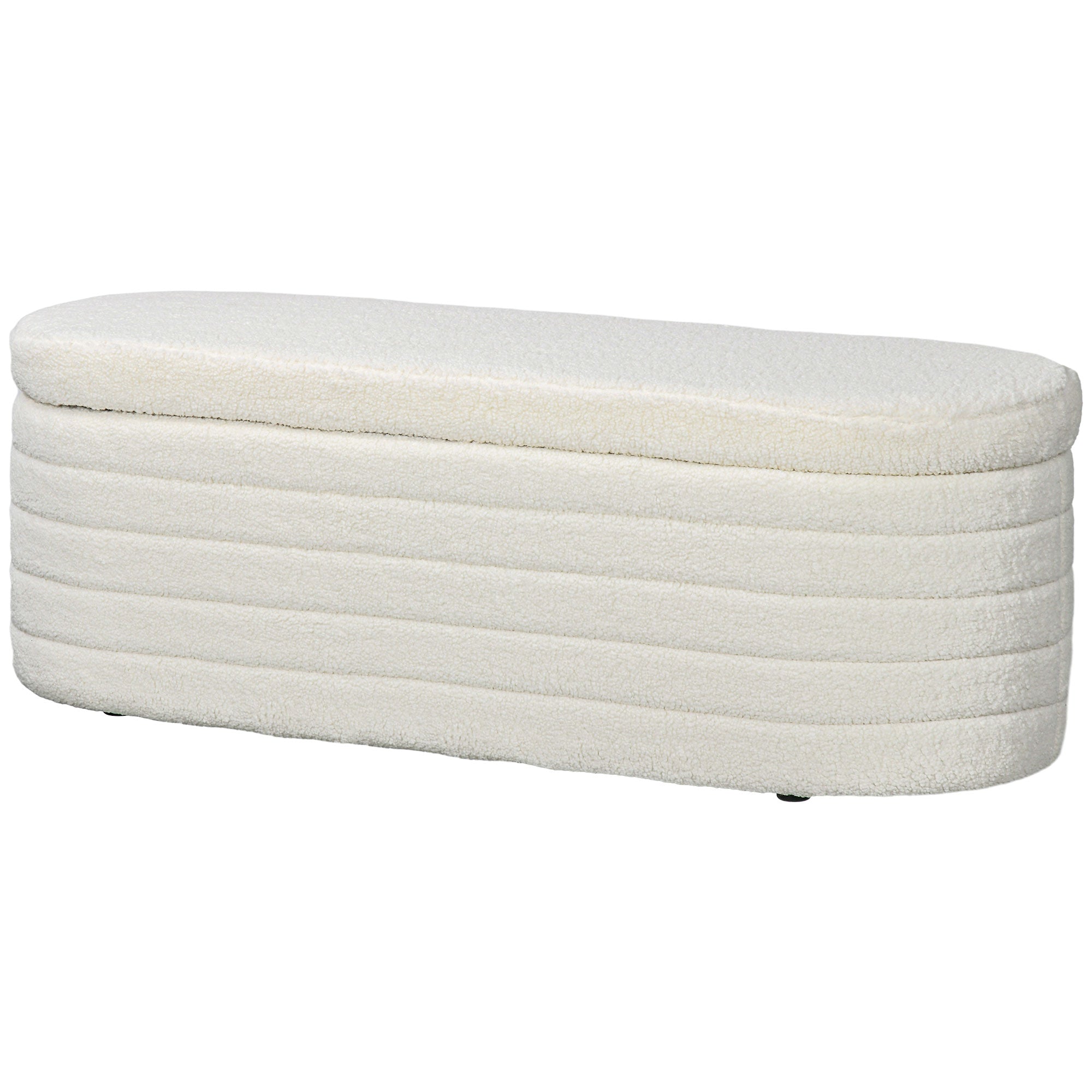 46" Teddy Fleece Upholstered Bedroom Bench w/ Padded Cushion & Wood Frame, Cream White