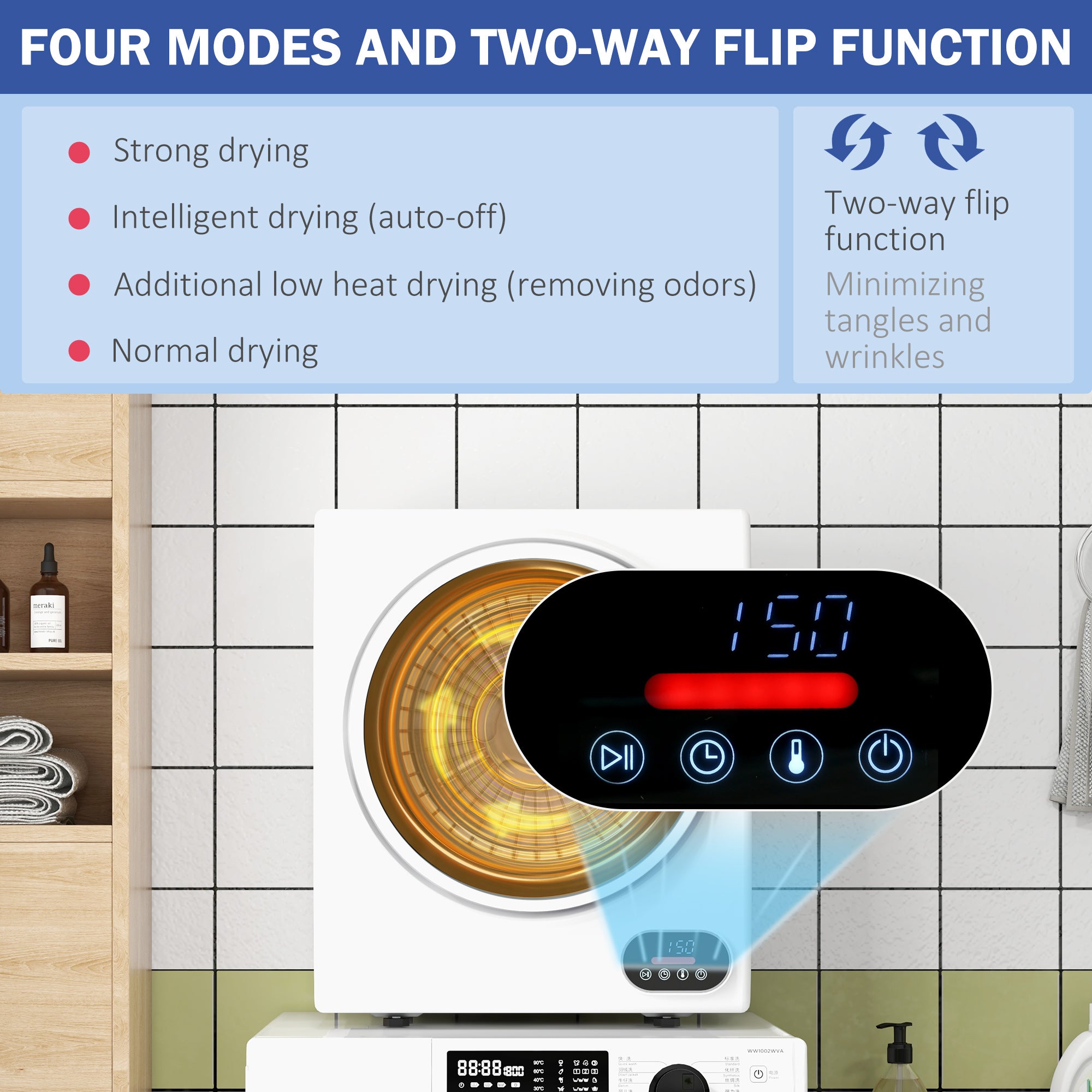 1.5 cu.ft Portable Compact Clothes Laundry Dryer w/ Intelligent Drying, 850W, White