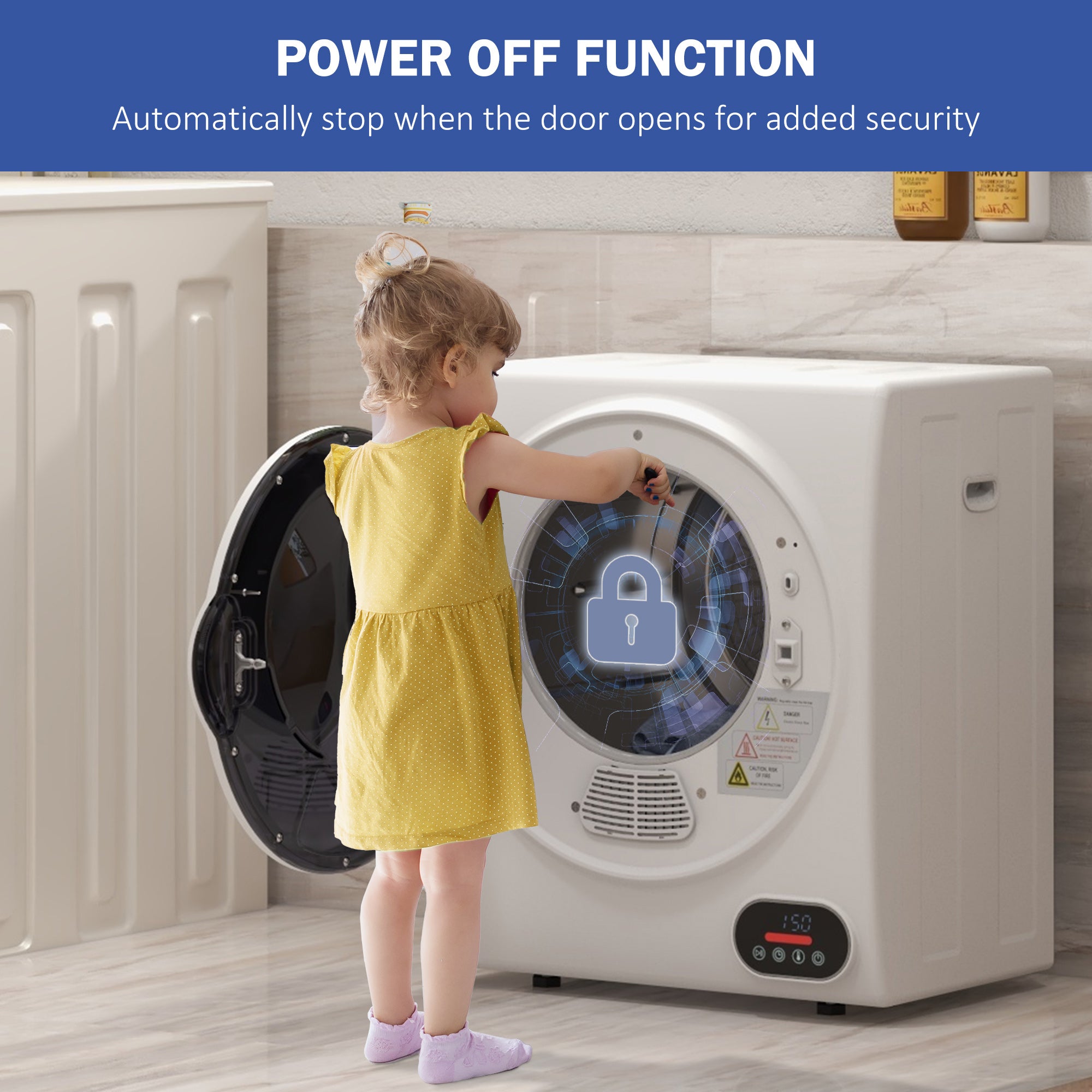1.5 cu.ft Portable Compact Clothes Laundry Dryer w/ Intelligent Drying, 850W, White