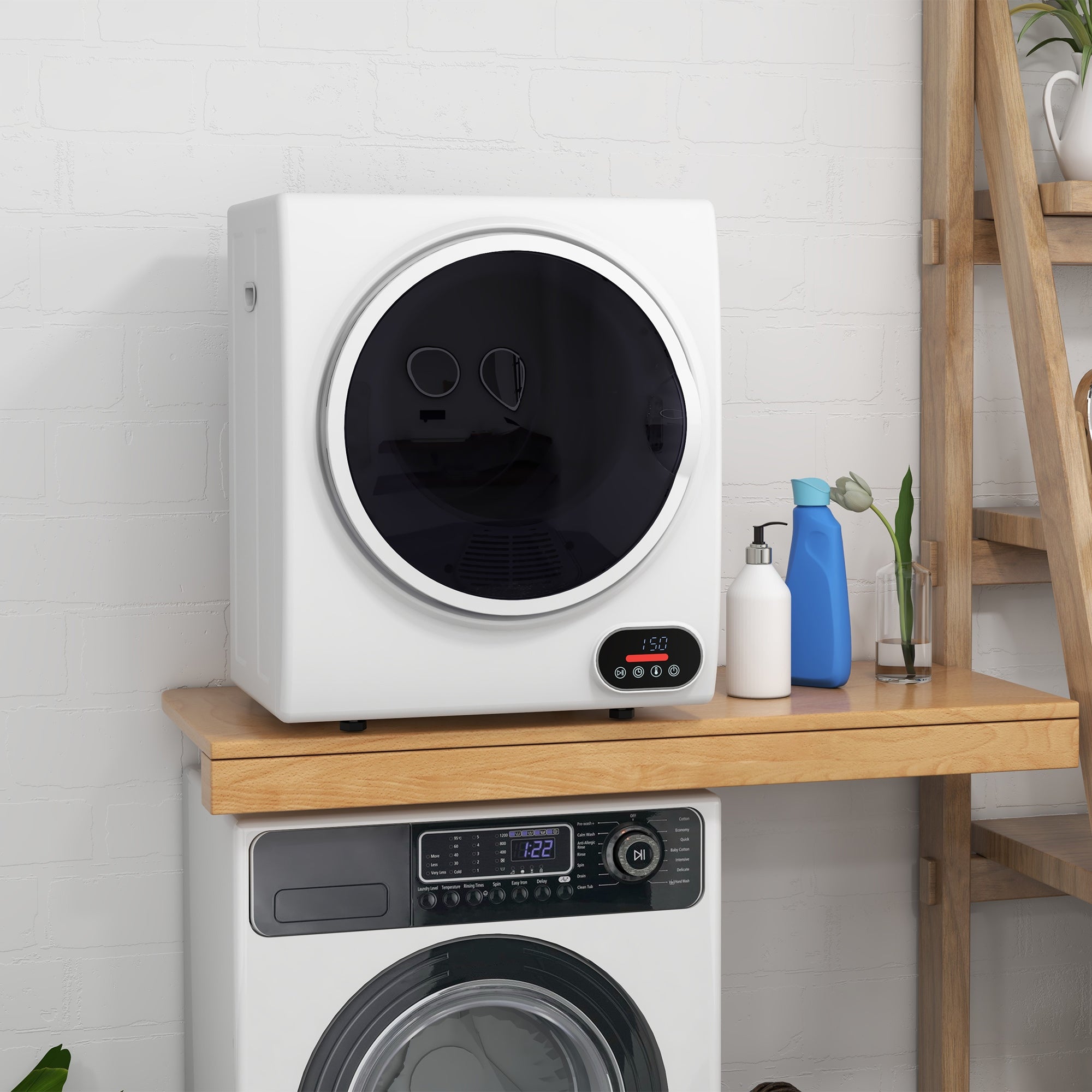 1.5 cu.ft Portable Compact Clothes Laundry Dryer w/ Intelligent Drying, 850W, White