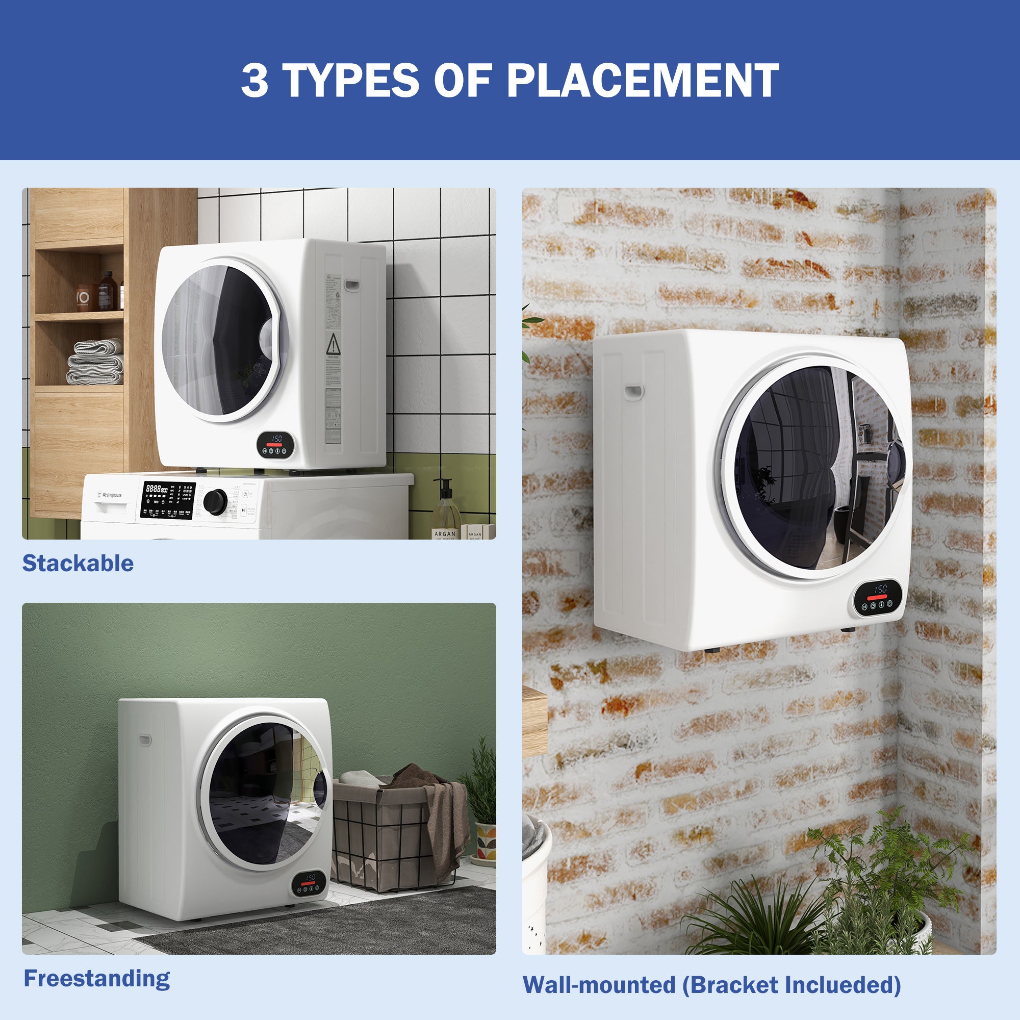 1.5 cu.ft Portable Compact Clothes Laundry Dryer w/ Intelligent Drying, 850W, White