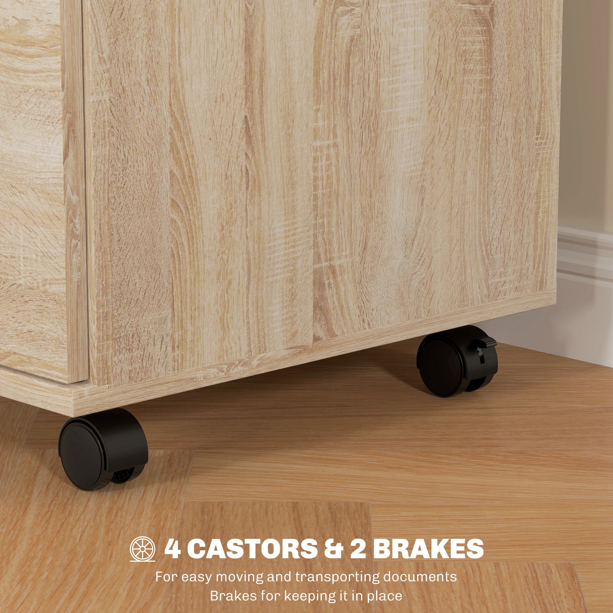 HOMCOM 2 Drawer Lockable Filing Cabinet with Wheels, Mobile Filing Cabinet for Home Office, Small Printer Stand, Oak Wood Grain