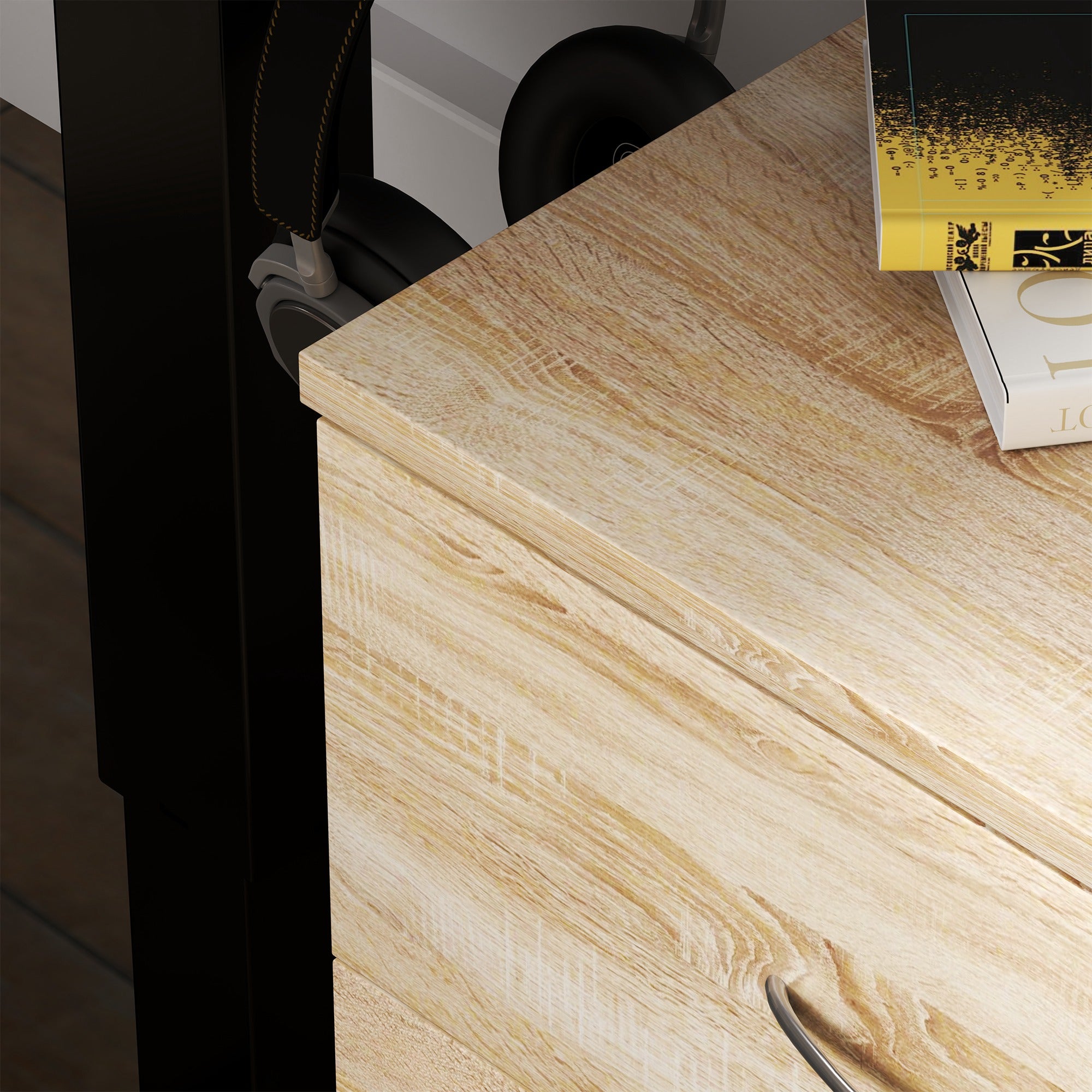 HOMCOM 2 Drawer Lockable Filing Cabinet with Wheels, Mobile Filing Cabinet for Home Office, Small Printer Stand, Oak Wood Grain