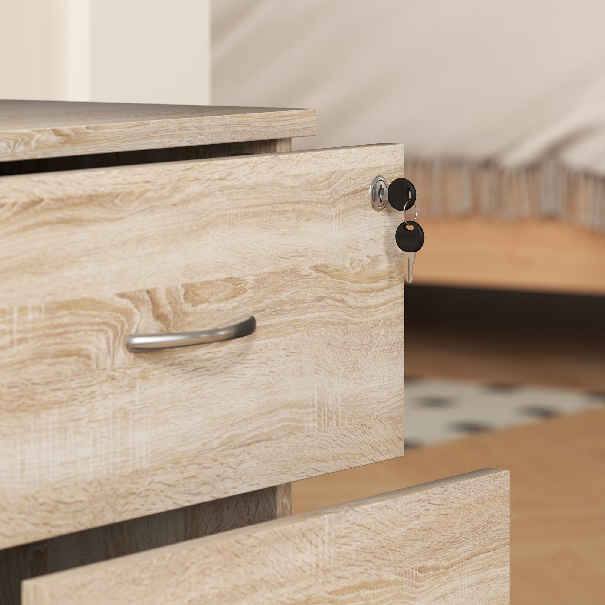 HOMCOM 2 Drawer Lockable Filing Cabinet with Wheels, Mobile Filing Cabinet for Home Office, Small Printer Stand, Oak Wood Grain