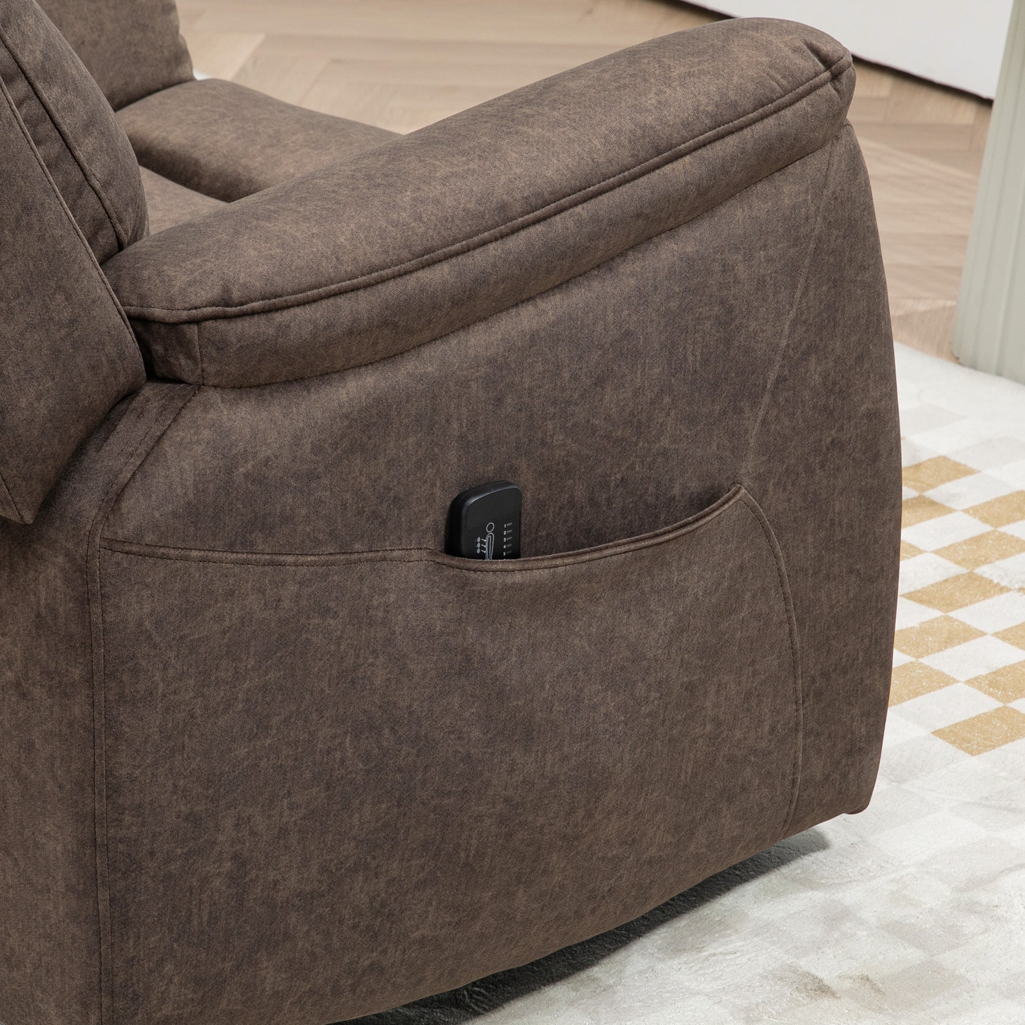 HOMCOM Massage Recliner Chair with 8-Point Vibration, Manual Fabric Reclining Chair for Living Room with Side Pockets, Remote Control, Retractable Footrest, Dark Brown