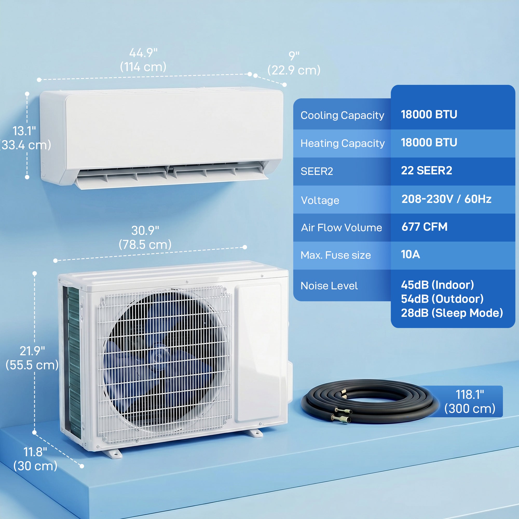 18000 BTU Mini Split Air Conditioner, 22 SEER2 230V Wifi Enabled Inverter AC Unit & Ductless Heat Pump Cools up to 1250 Sq. Ft, with Installation Kit, Works with Alexa