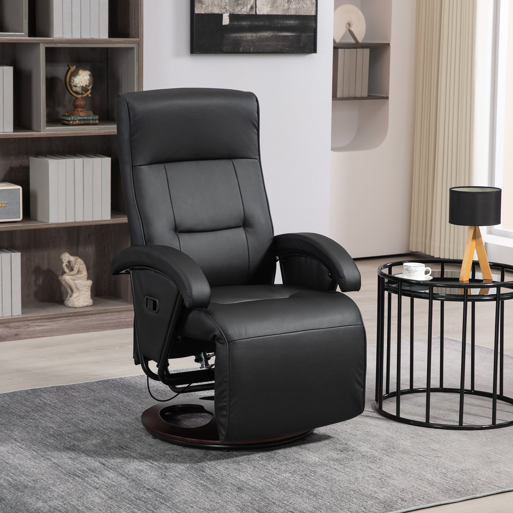 Swivel Recliner Chair with Footrest and Armrest, Black