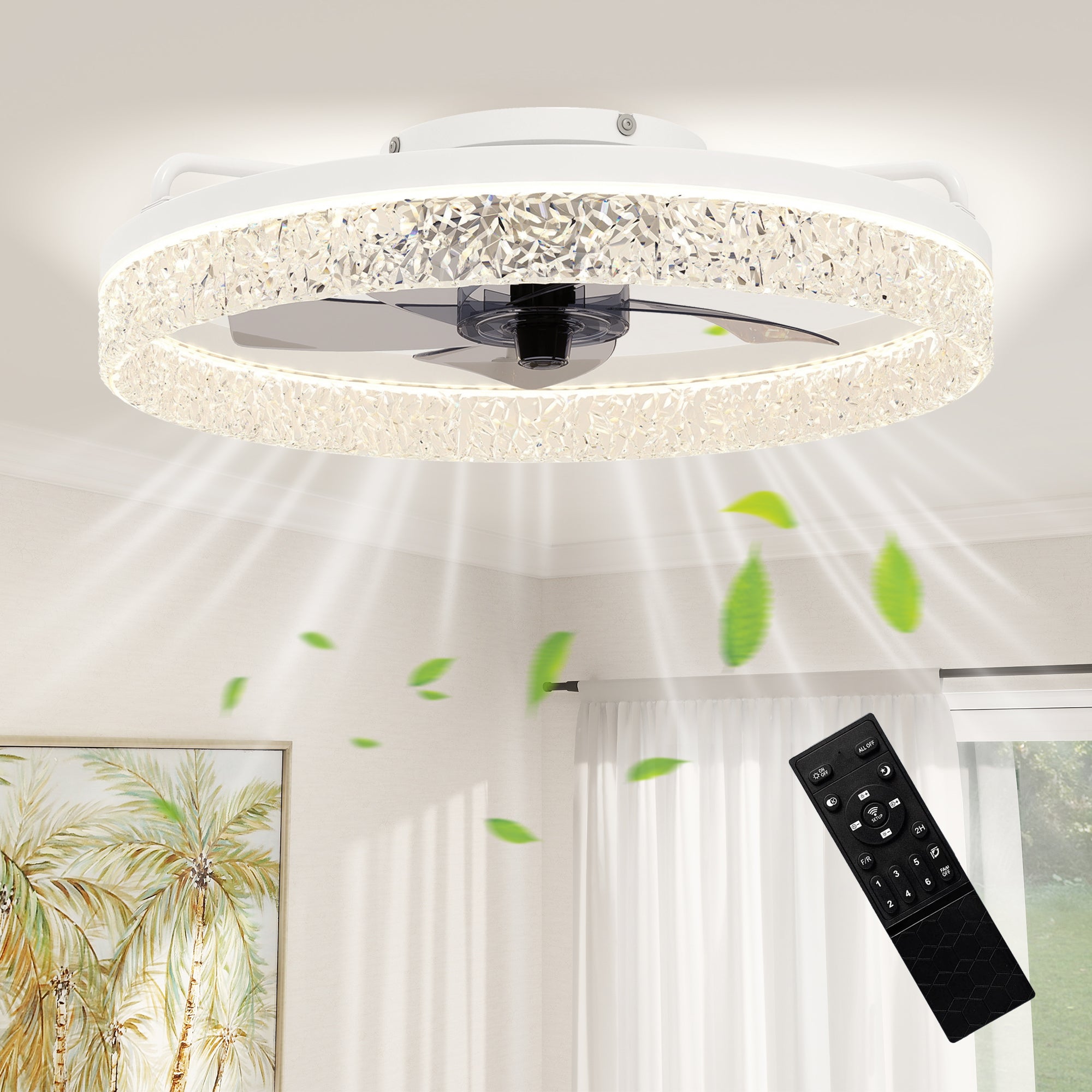 Ceiling Fans with Lights and Remote & App Control, 50 cm Modern LED Ceiling Fan Light with 3 Colour Temperatures, 6 Speed, Timer, Dimmable, Quiet Reversible DC Motor, for Bedroom, Study, White