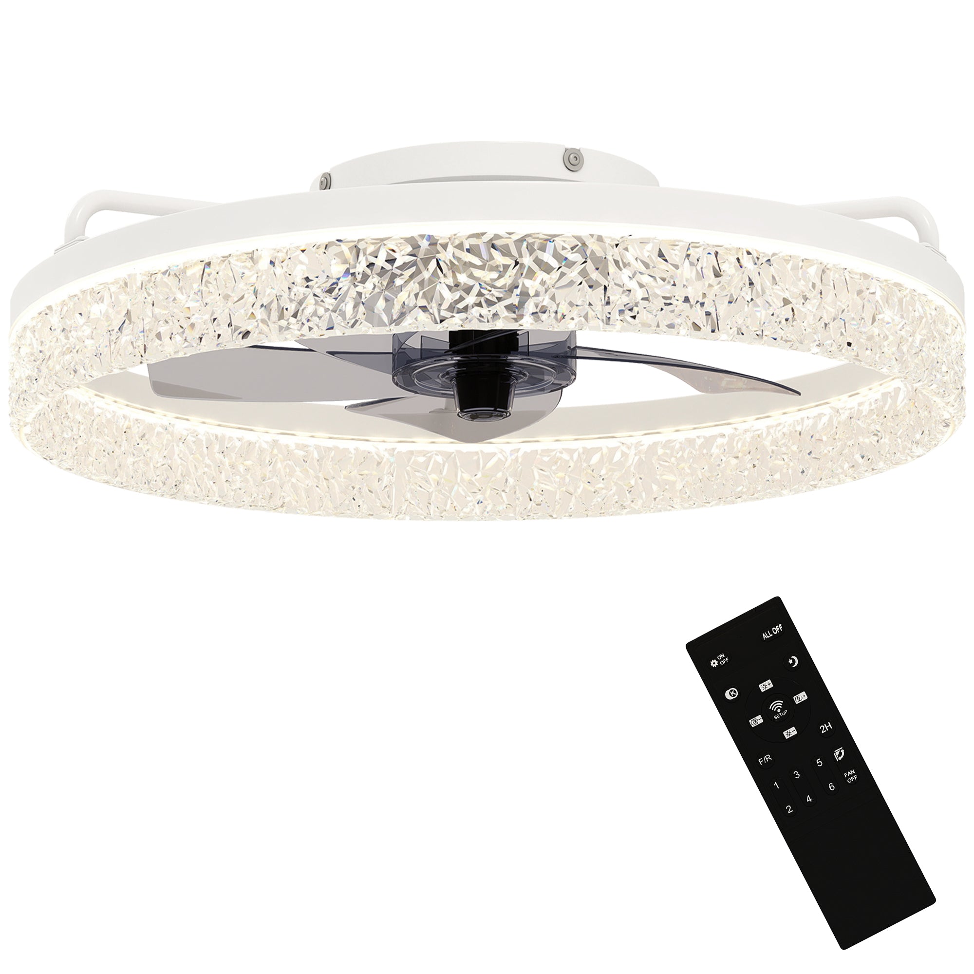 Ceiling Fans with Lights and Remote & App Control, 50 cm Modern LED Ceiling Fan Light with 3 Colour Temperatures, 6 Speed, Timer, Dimmable, Quiet Reversible DC Motor, for Bedroom, Study, White