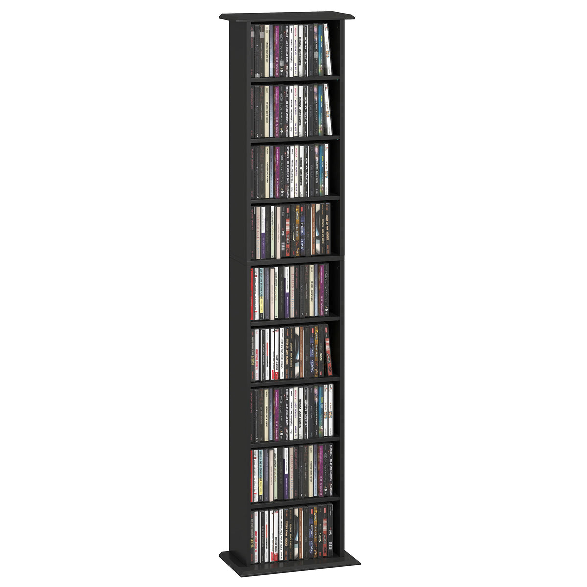 Slim Media Storage Cabinet, 9-Tier DVD Shelf with 7 Adjustable Shelves, 9 Compartments, Holds 252 CDs, 147 DVDs or 189 Blu-rays, Black