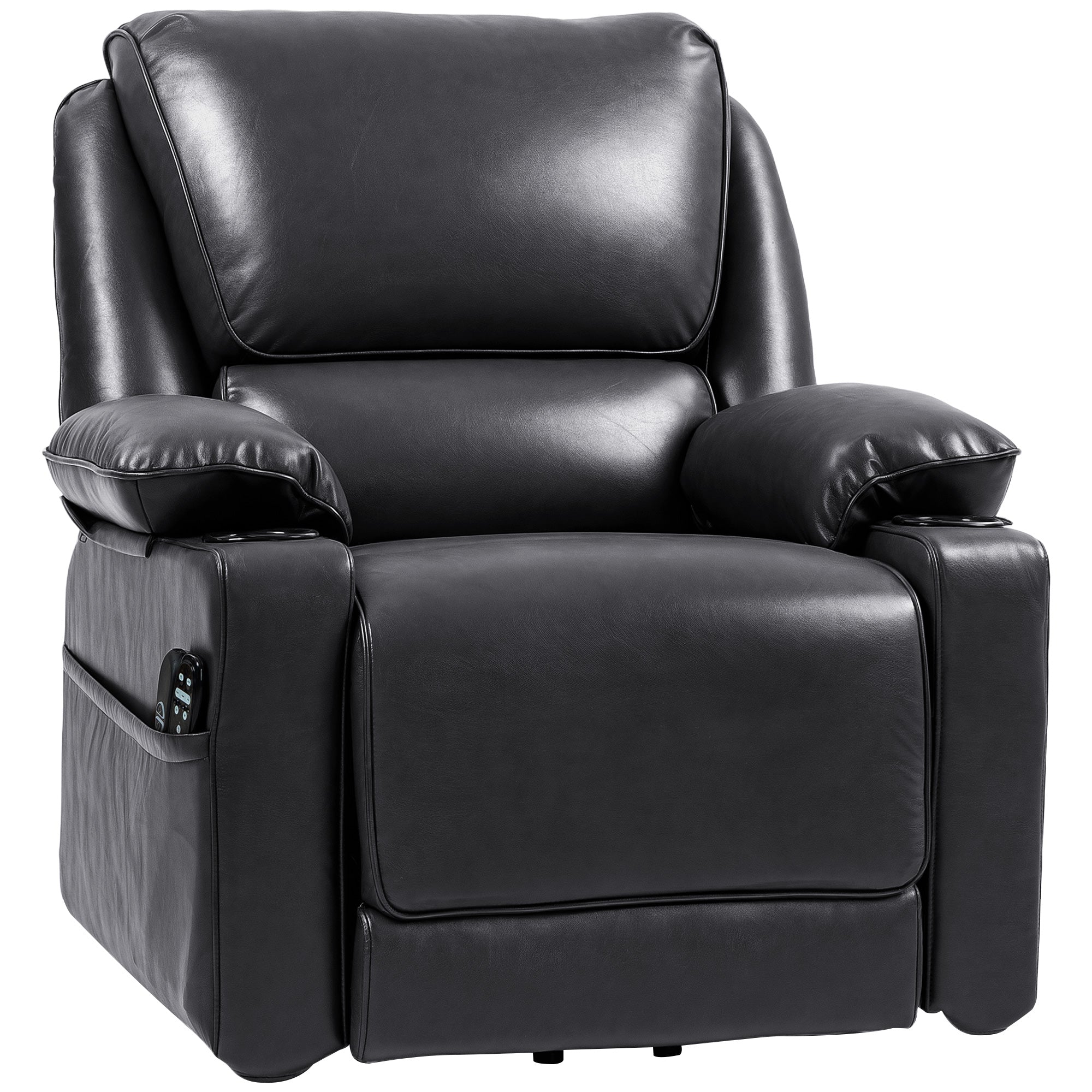 HOMCOM Power Lift Recliner Chair Sofa with Vibration Massage and Heat, Faux Leather Lift Chair for Elderly, Overstuffed Reclining Chair with Remote Control, USB Port and Side Pockets, Black