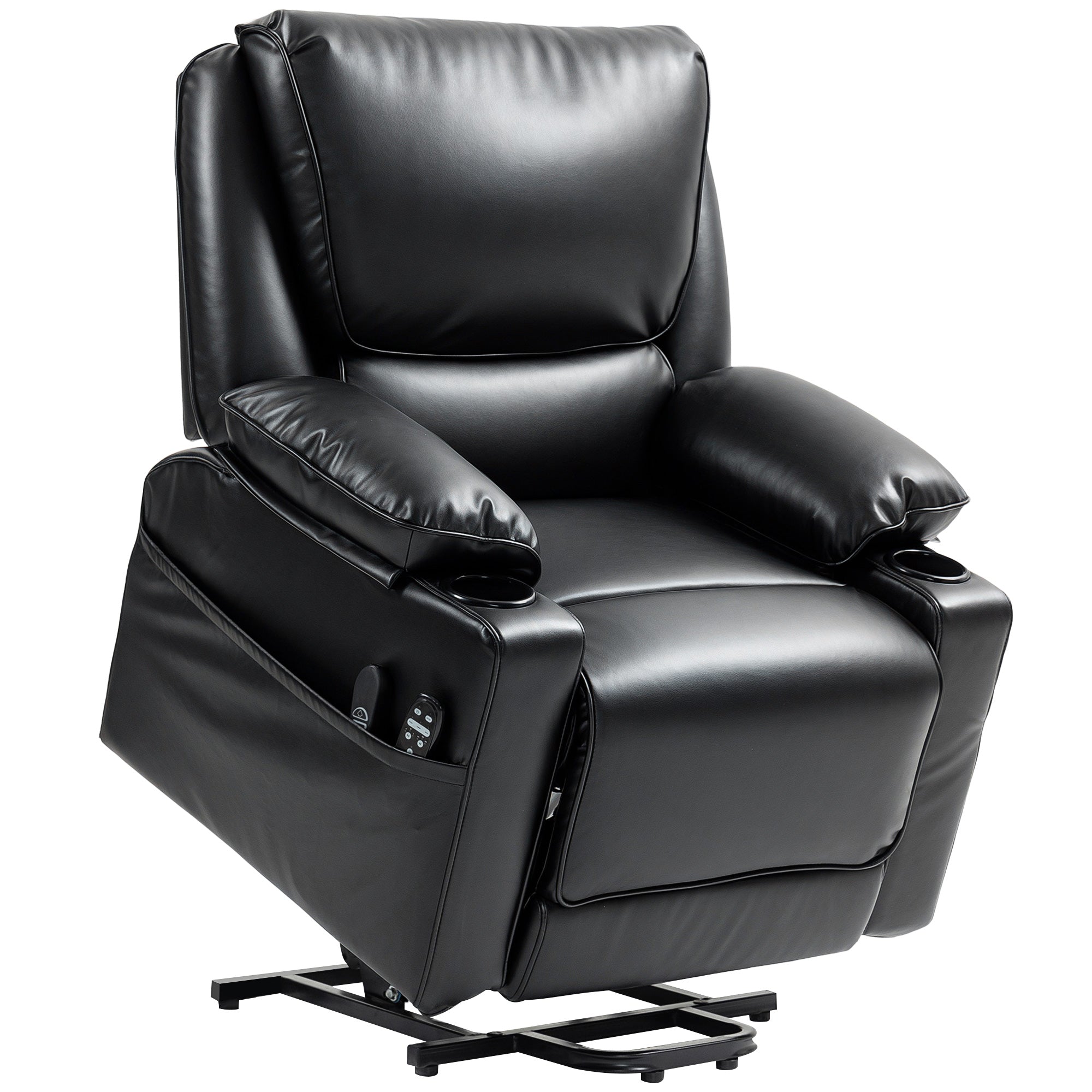 HOMCOM Power Lift Recliner Chair Sofa with Vibration Massage and Heat, Faux Leather Lift Chair for Elderly, Overstuffed Reclining Chair with Remote Control, USB Port and Side Pockets, Black