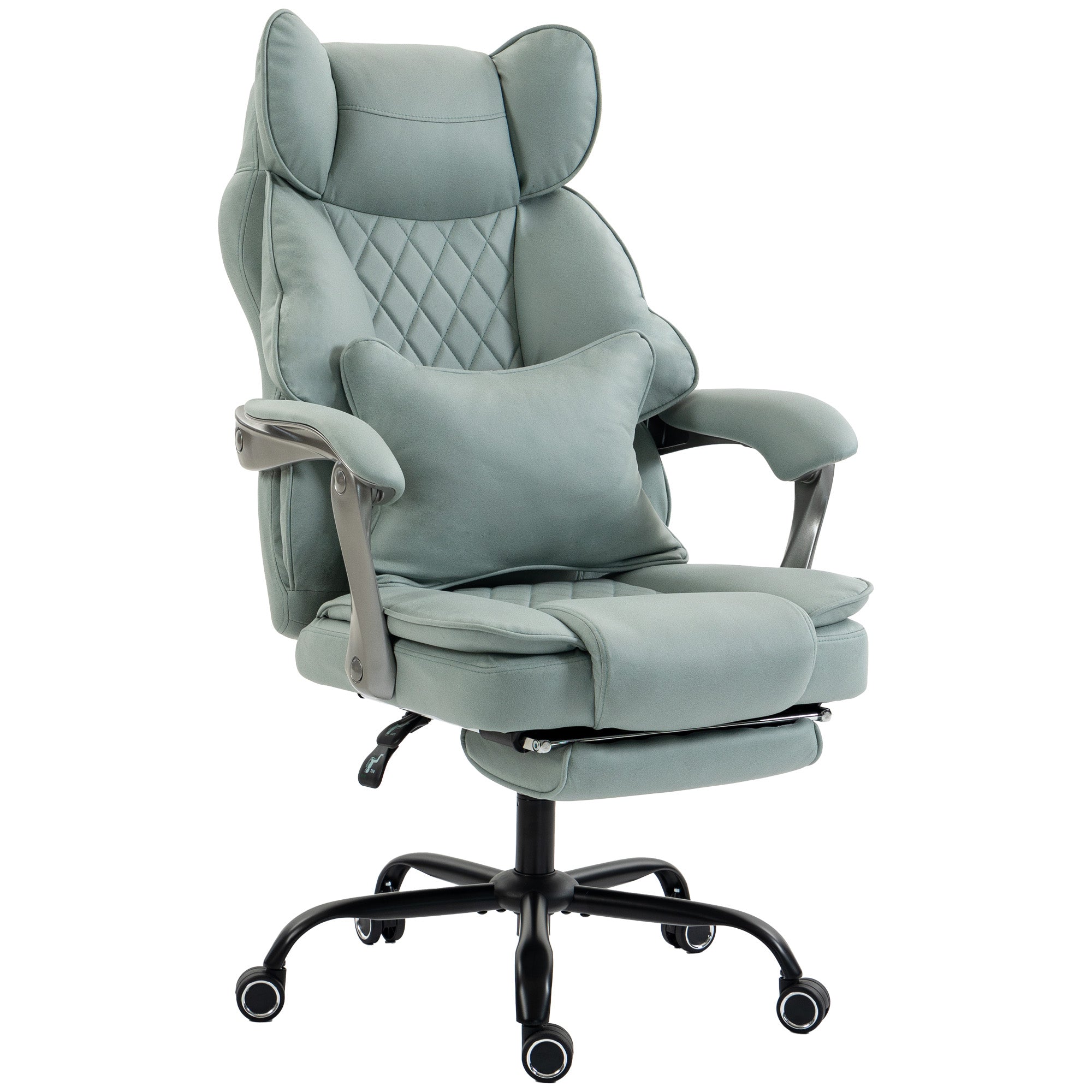 Executive Office Chair with Footrest, 180kg 400lb Big and Tall Leathaire Desk Chair with Wide Seat, Reclining Back, Lumbar Support, Built-in Headrest, Class 4 Gas Lift, Swivel Wheel, Blue