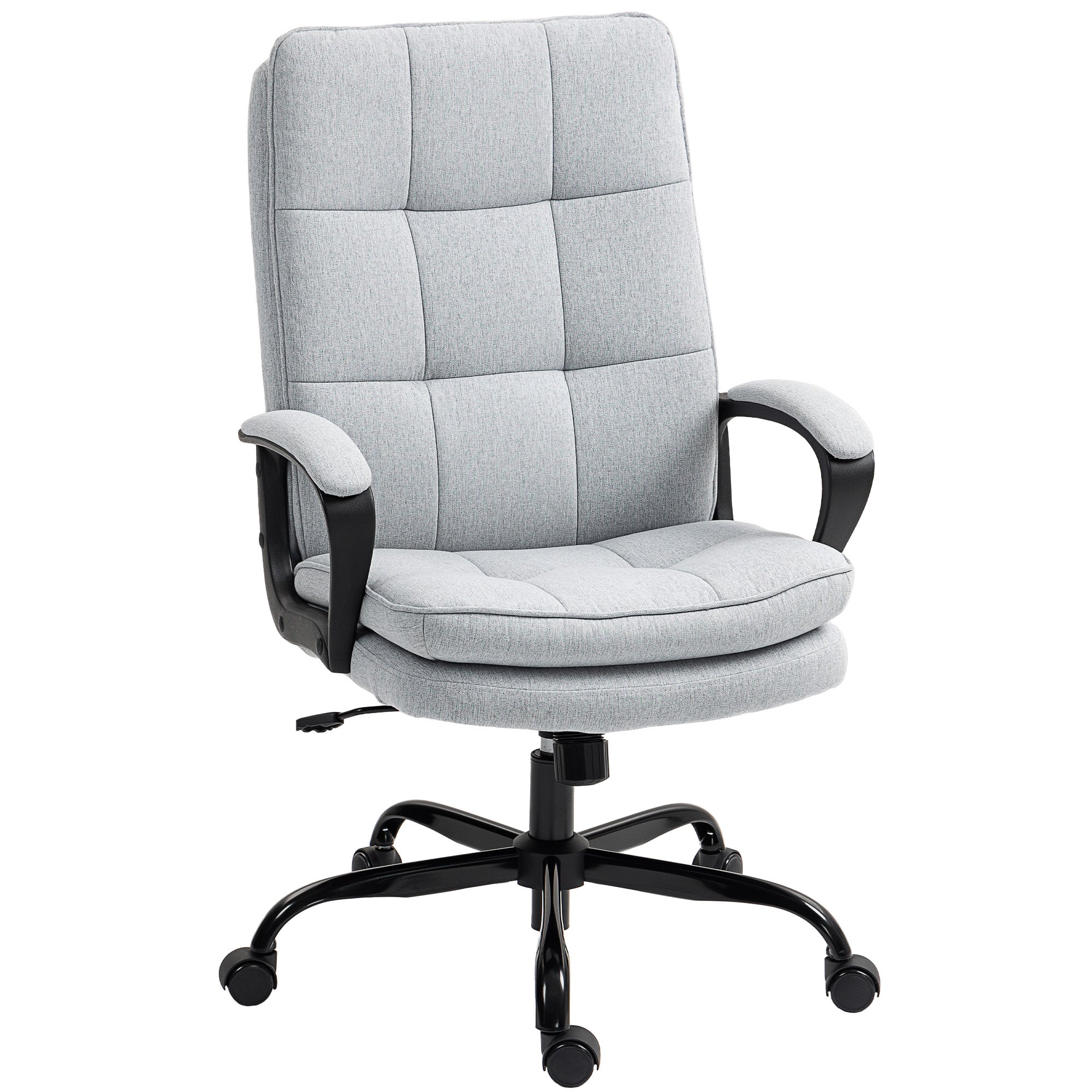 Executive Office Chair, Fabric Computer Desk Chair with Dual-Layer Padding, High Back, Silent Swivel Wheels, Armrest, Height Adjustable, Tilt Function for Home, Light Grey