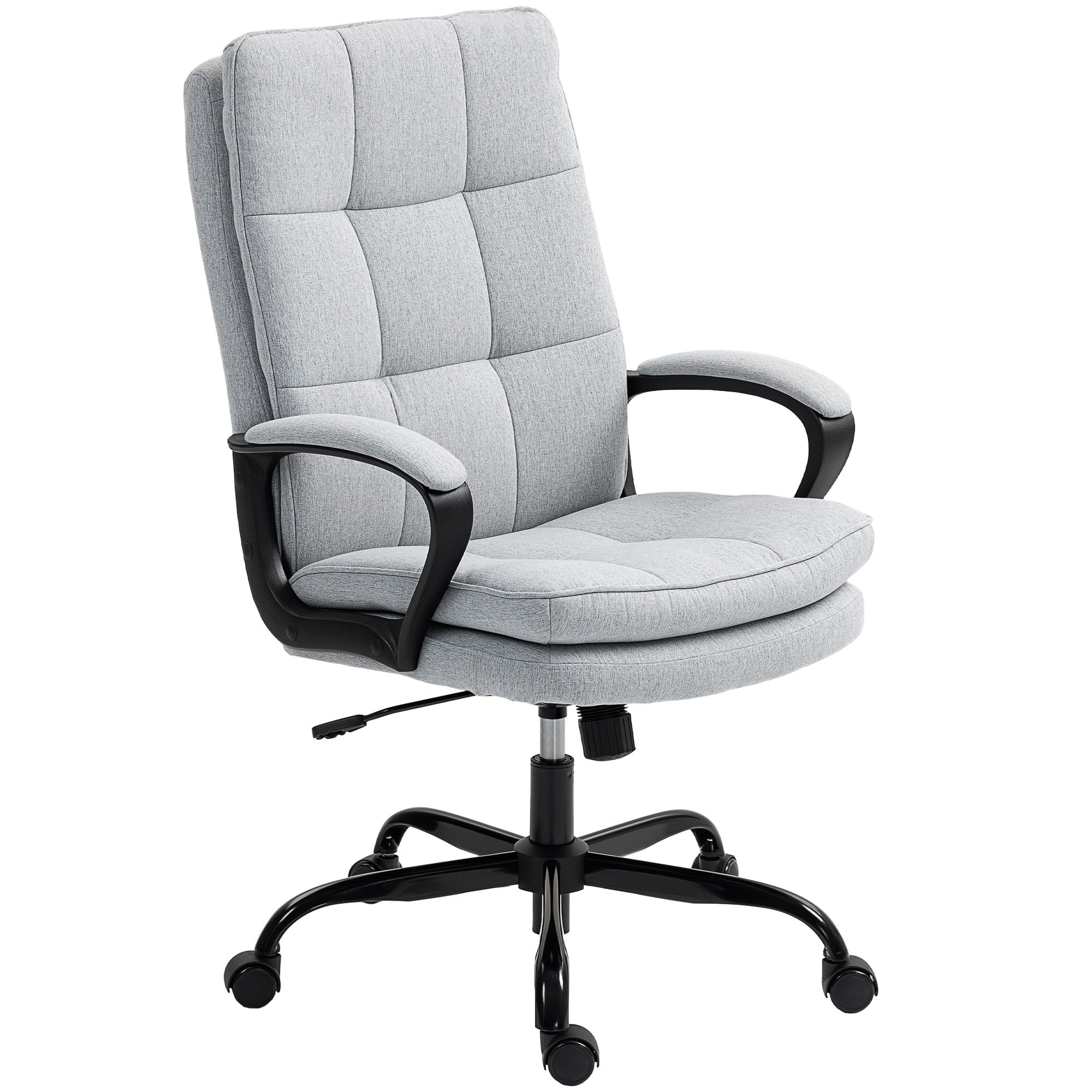 Executive Office Chair, Fabric Computer Desk Chair with Dual-Layer Padding, High Back, Silent Swivel Wheels, Armrest, Height Adjustable, Tilt Function for Home, Light Grey