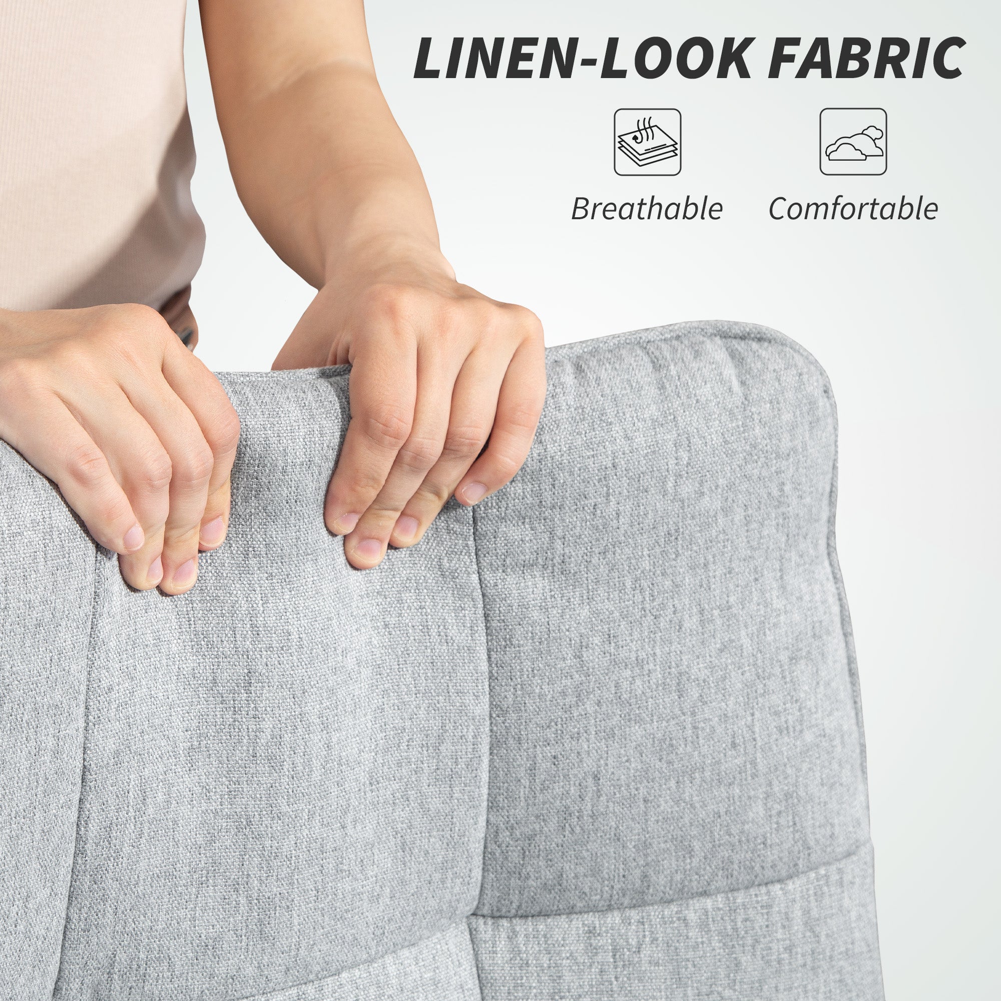 Executive Office Chair, Fabric Computer Desk Chair with Dual-Layer Padding, High Back, Silent Swivel Wheels, Armrest, Height Adjustable, Tilt Function for Home, Light Grey