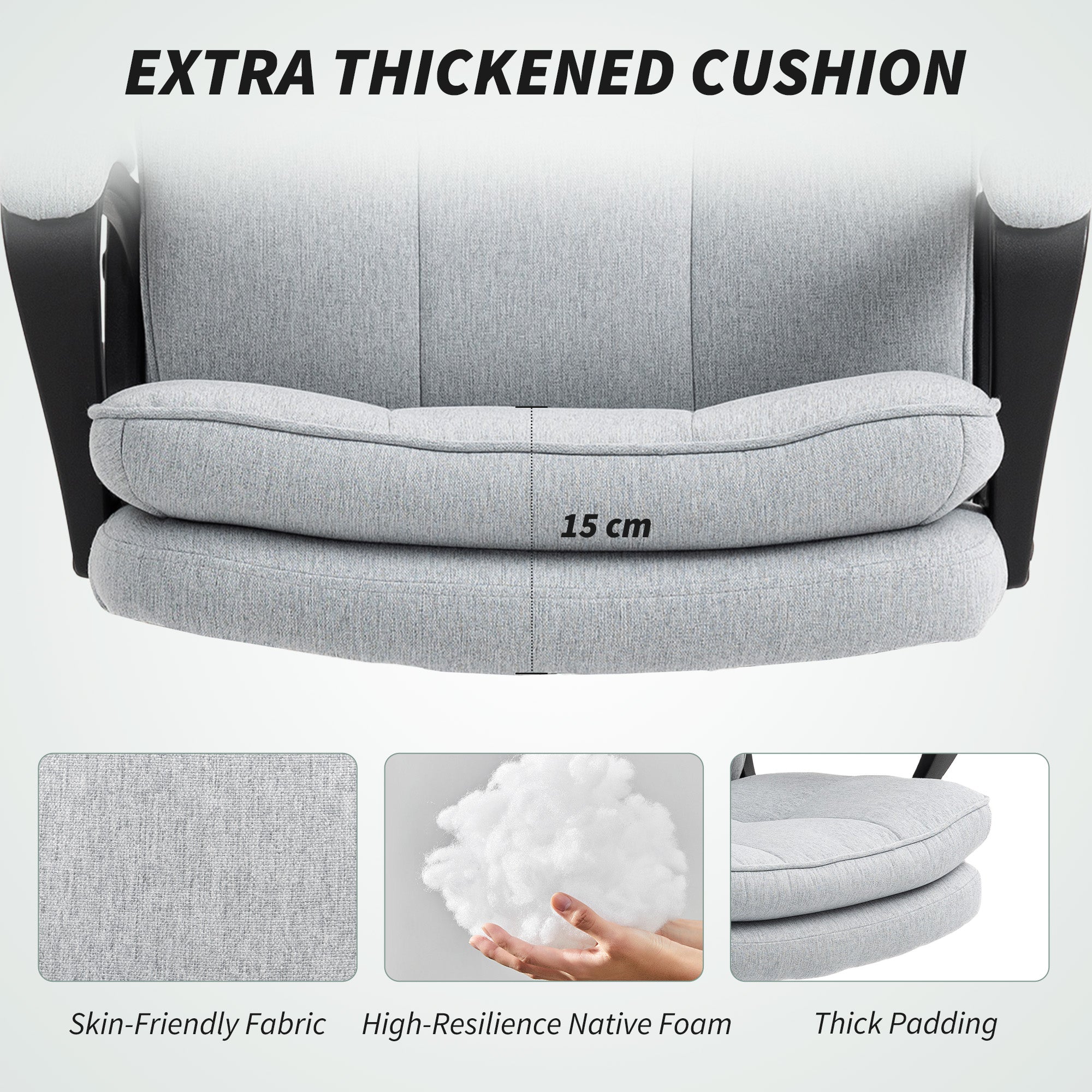 Executive Office Chair, Fabric Computer Desk Chair with Dual-Layer Padding, High Back, Silent Swivel Wheels, Armrest, Height Adjustable, Tilt Function for Home, Light Grey