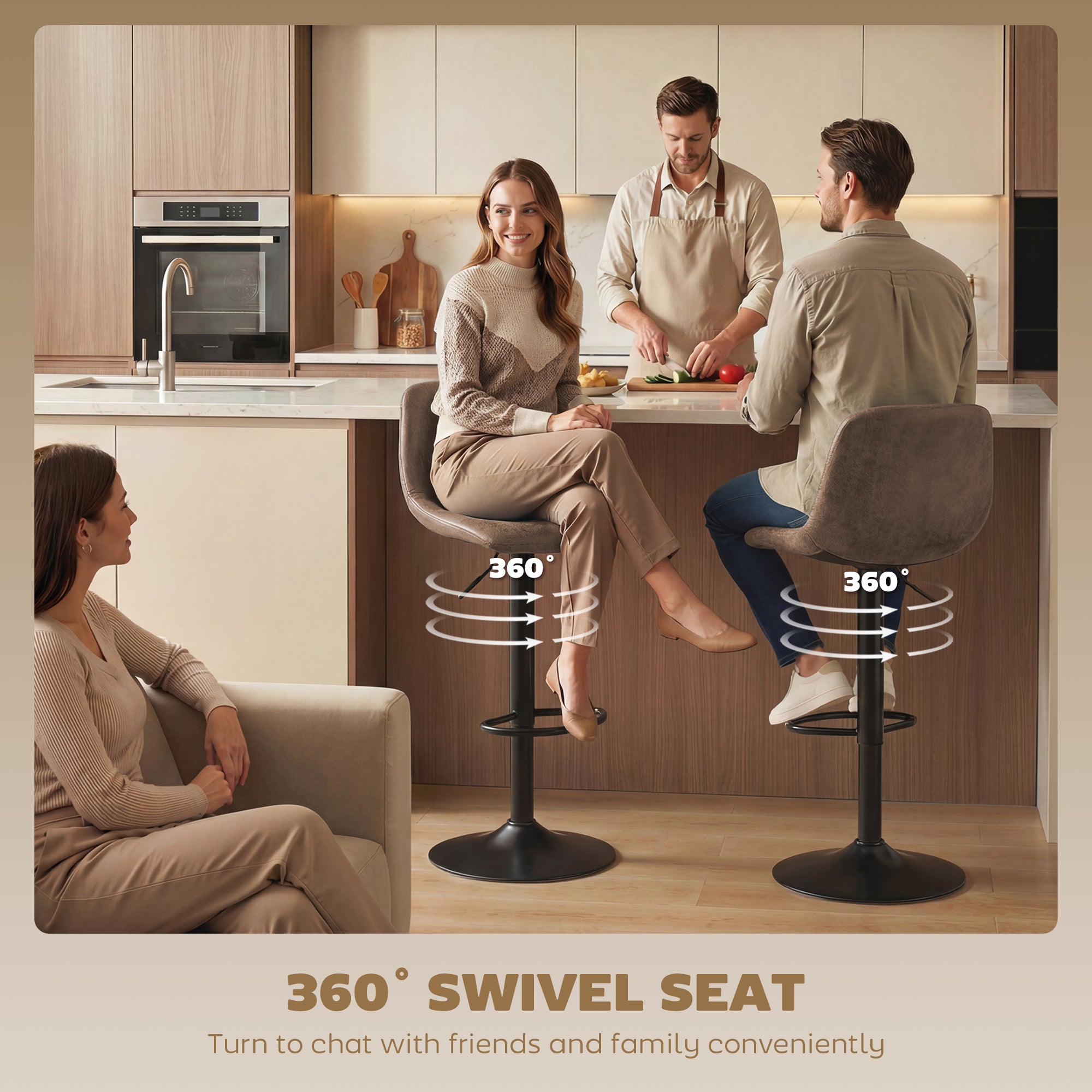 Bar Stools Set of 2, Modern Swivel Barstools, Height Adjustable Breakfast Bar Chairs with Footrest for Kitchen Island and Dining Room, Brown