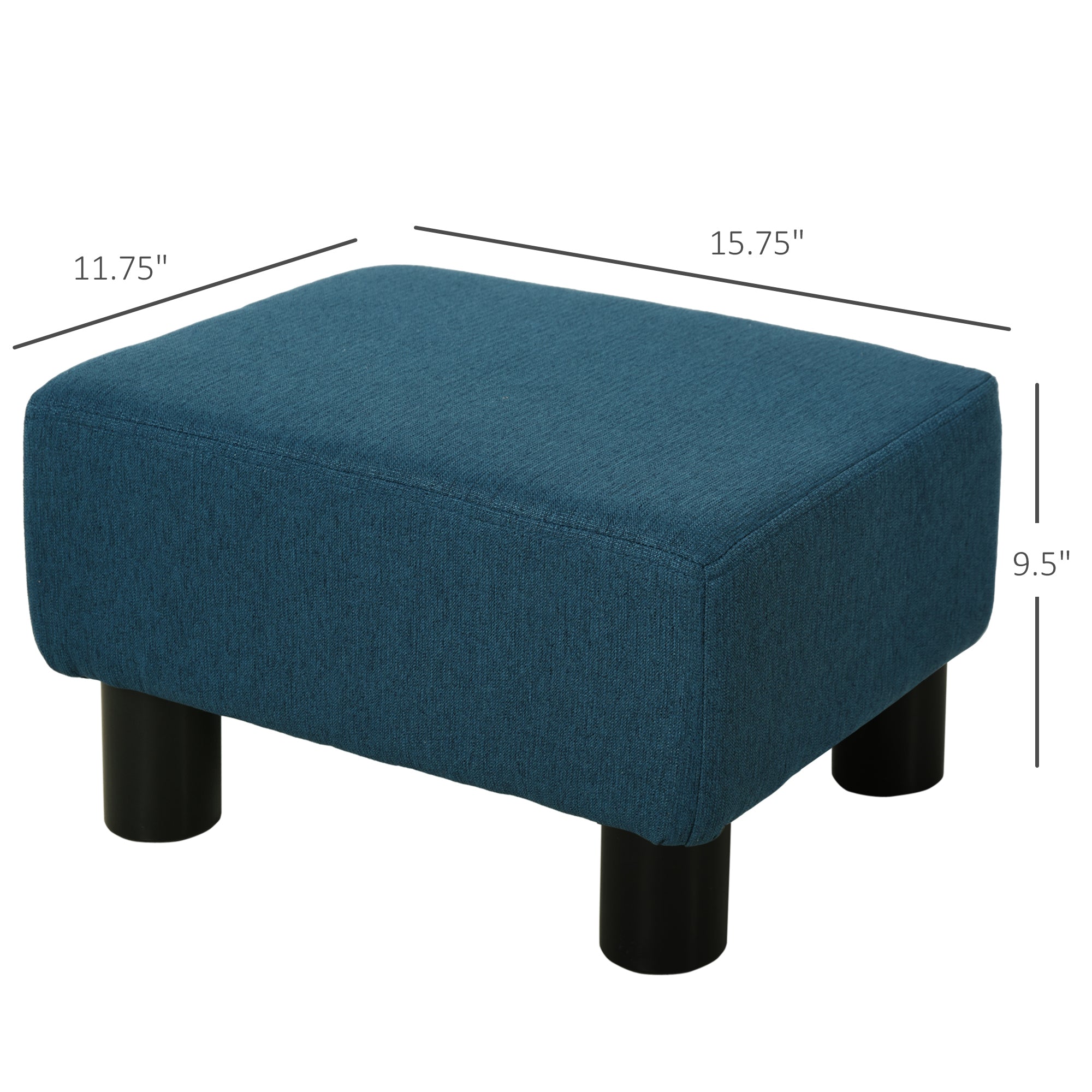 Small Ottoman Foot Rest with Linen Fabric Upholstery & Plastic Legs, Cube, Blue