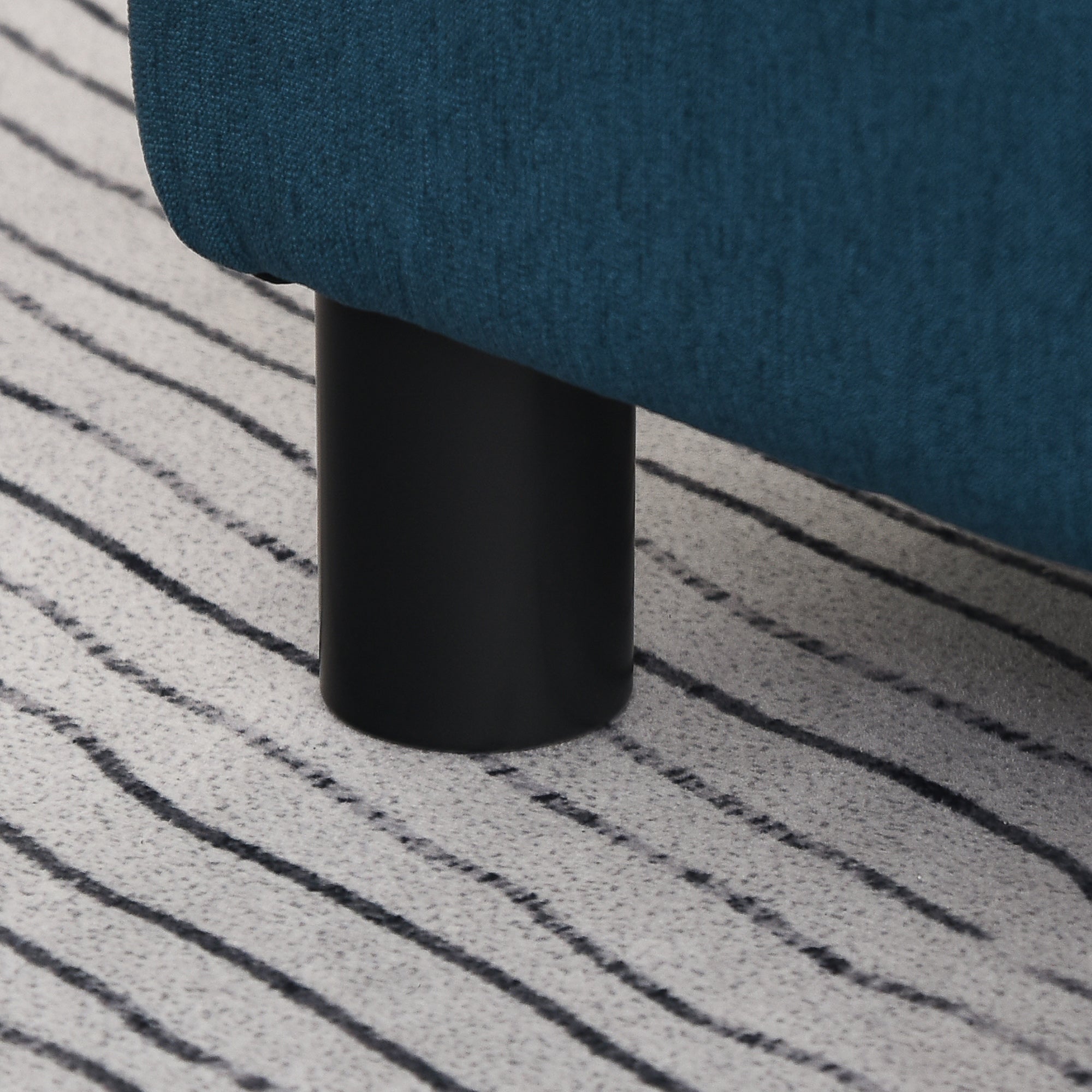 Small Ottoman Foot Rest with Linen Fabric Upholstery & Plastic Legs, Cube, Blue