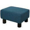Small Ottoman Foot Rest with Linen Fabric Upholstery & Plastic Legs, Cube, Blue