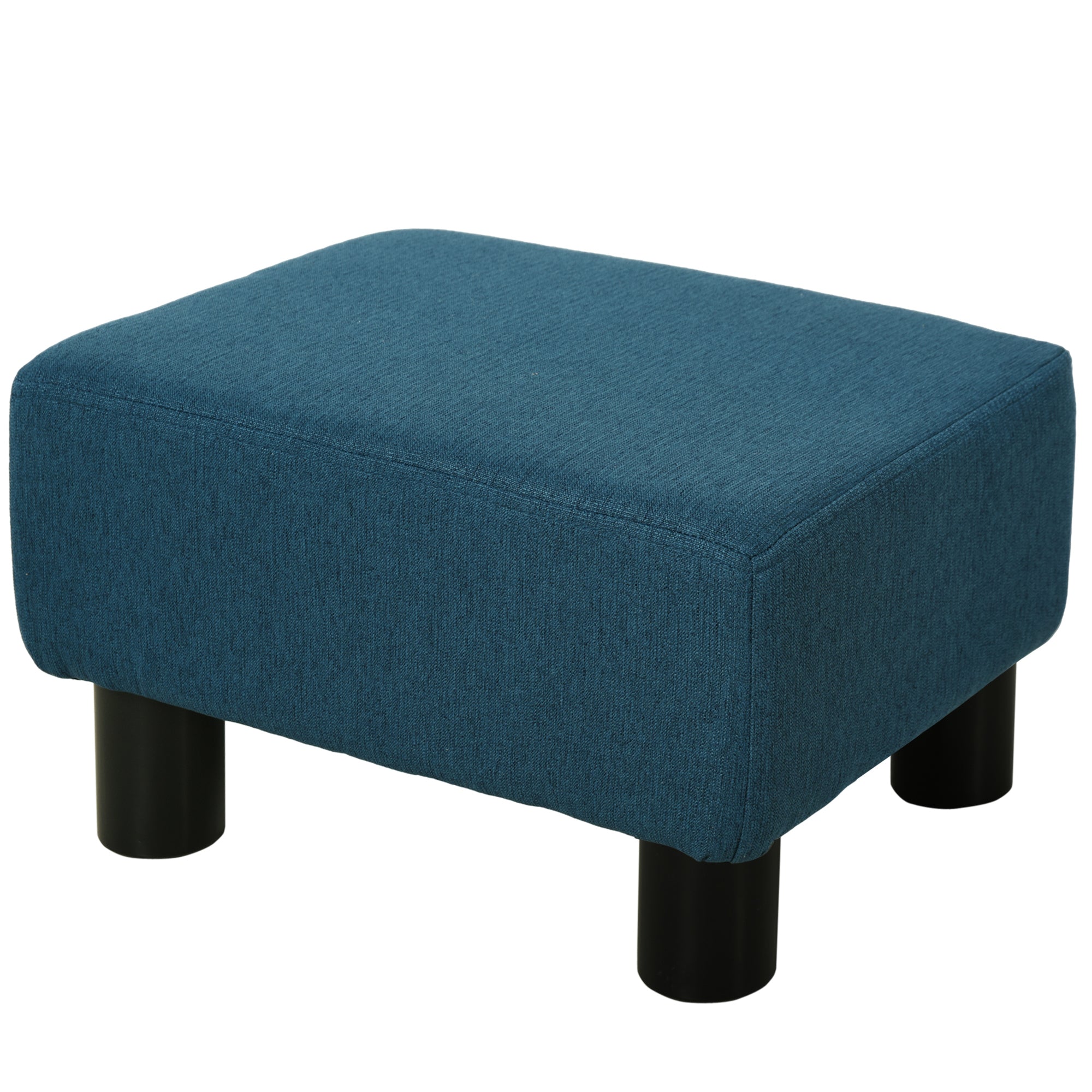 Small Ottoman Foot Rest with Linen Fabric Upholstery & Plastic Legs, Cube, Blue