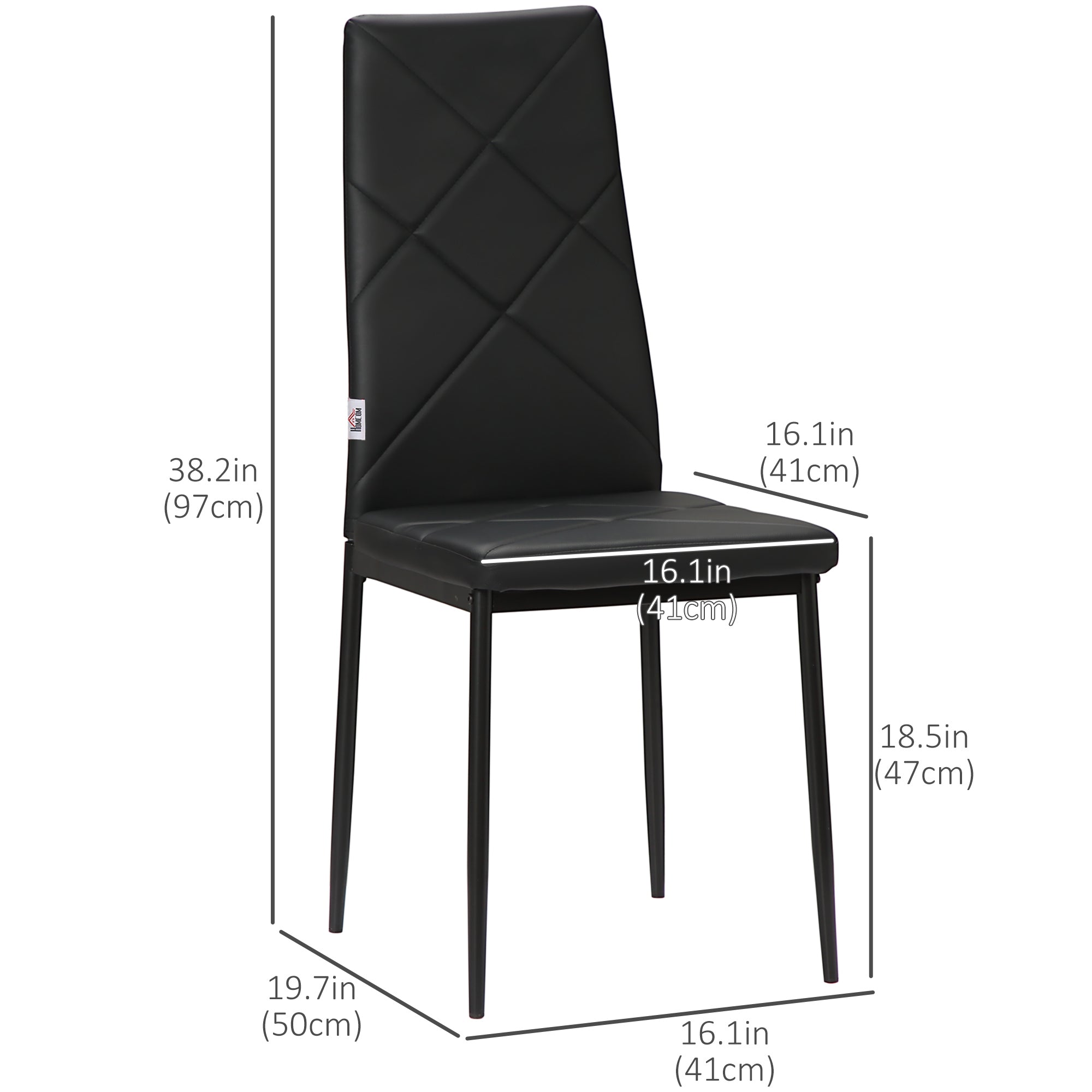 HOMCOM Dining Chairs Set of 4, Modern Accent Chair with High Back, Upholstery Faux Leather and Steel Legs for Living Room, Kitchen, Black