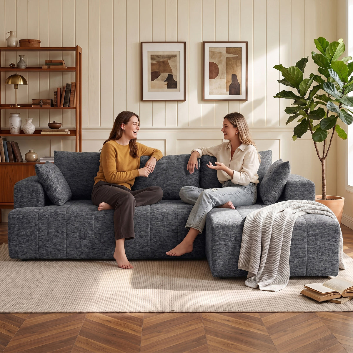 101" Modular Sectional Sofa with Chaise, Chenille Boneless Cloud Sofa Bed, 3 Seater L-Shaped Couch with Spring Cushion, Wide and Deep Seat, Wide Arms, No Assembly, Grey