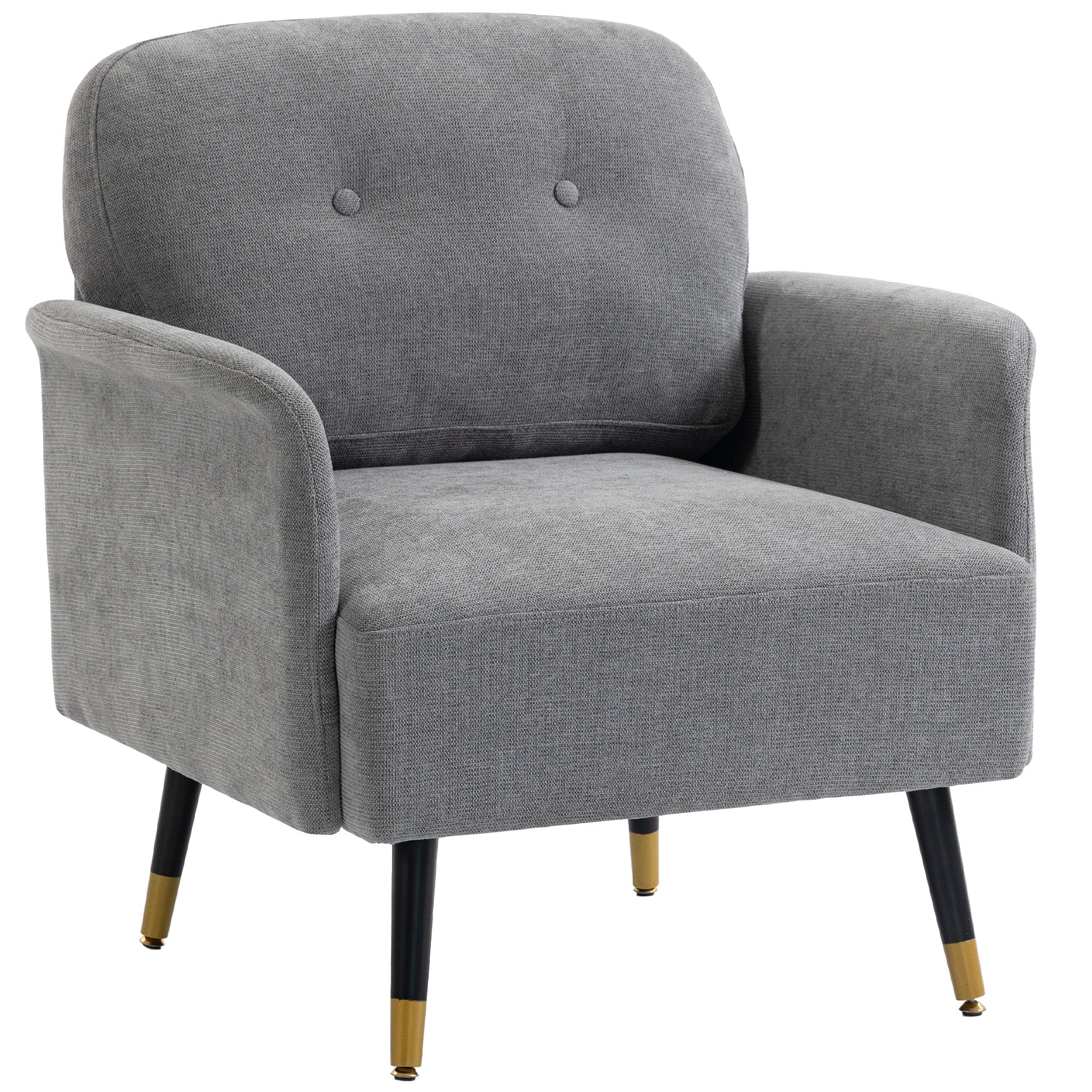 Modern Button Tufted Accent Chair, Upholstered Armchair, Living Room Chair with Thick Cushion and Metal Legs, Grey