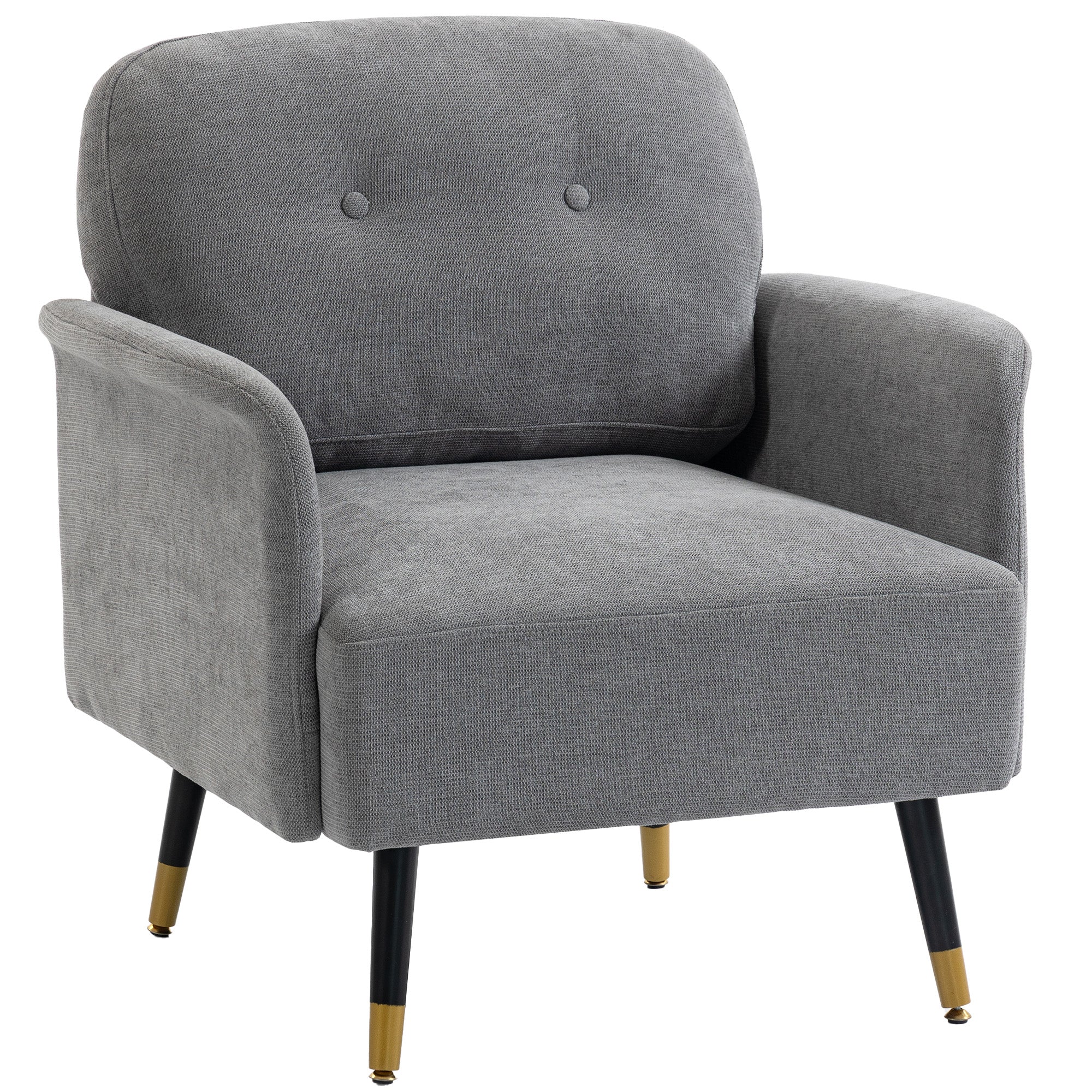 Modern Button Tufted Accent Chair, Upholstered Armchair, Living Room Chair with Thick Cushion and Metal Legs, Grey