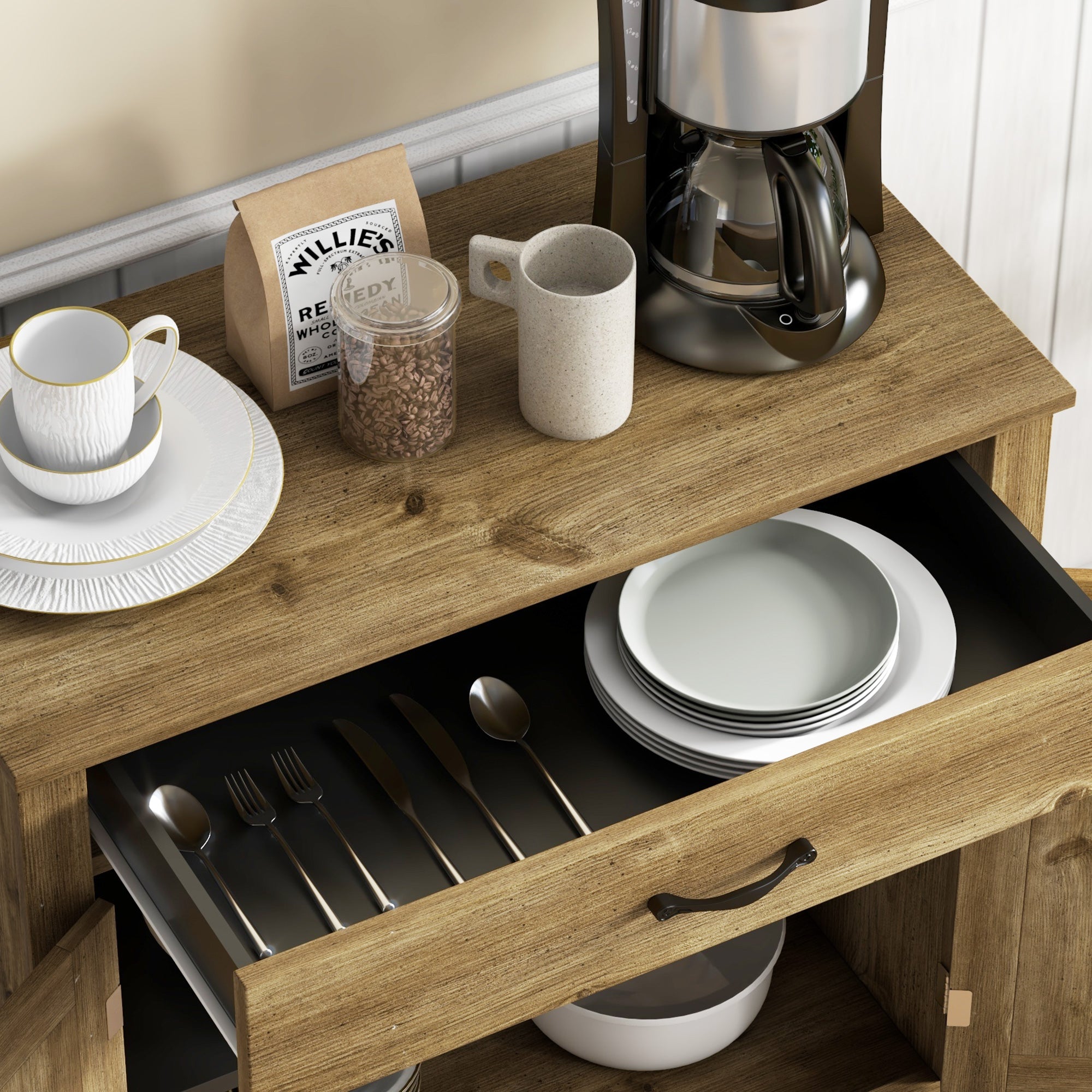 Farmhouse Barn Door Sideboard Buffet Accent Storage Cabinet Coffee Bar TV Table