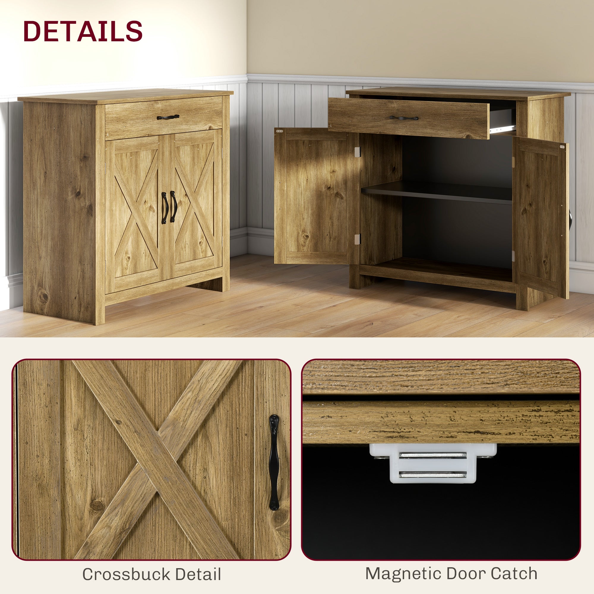 Farmhouse Barn Door Sideboard Buffet Accent Storage Cabinet Coffee Bar TV Table