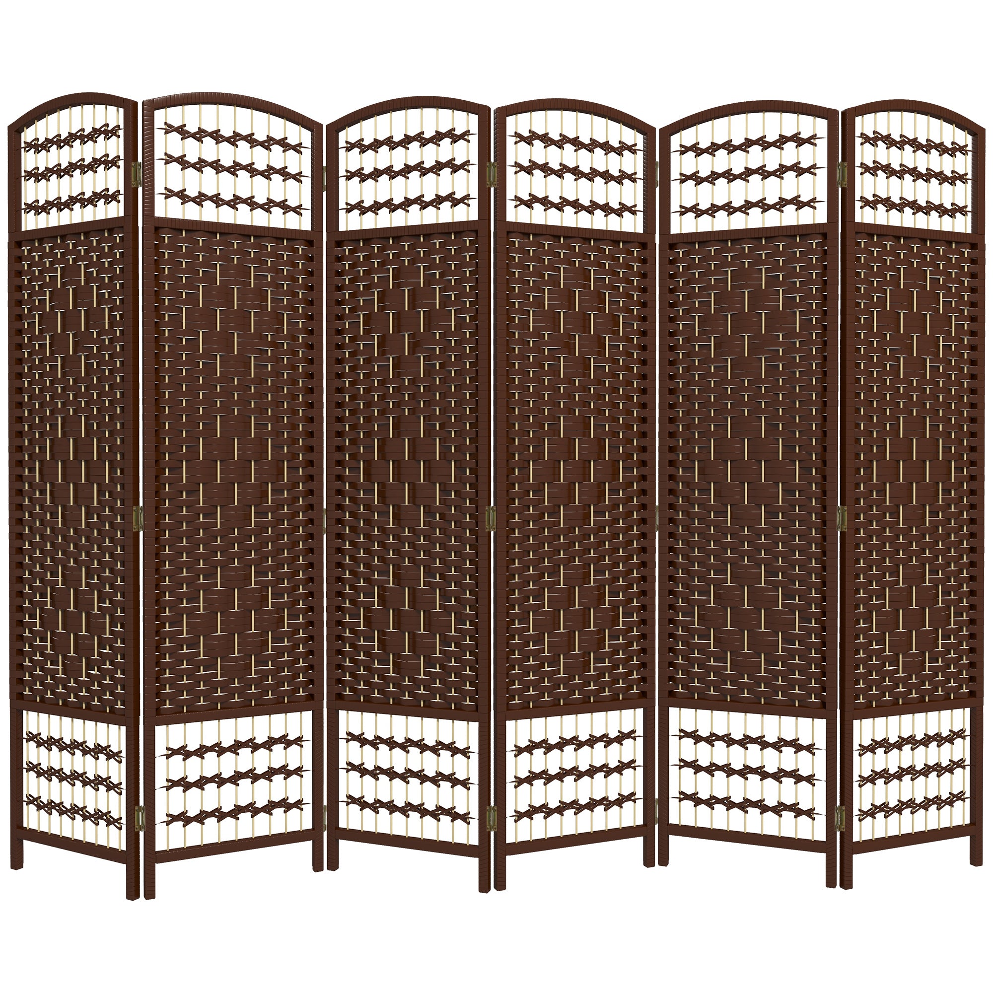 6 Panel Folding Room Divider, Portable Privacy Screen, Wave Fiber, Brown