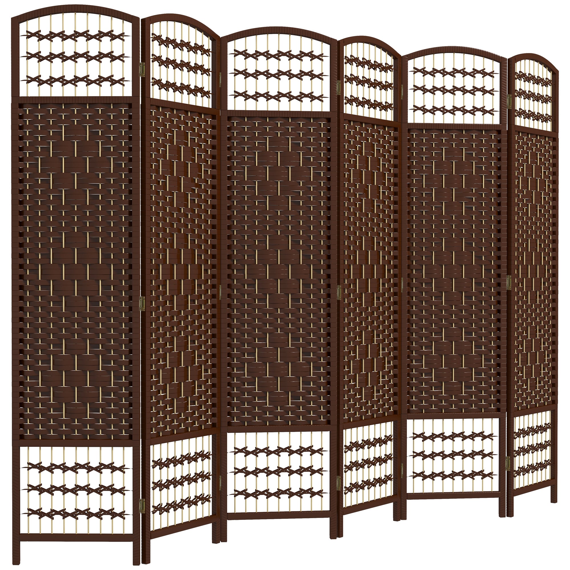 6 Panel Folding Room Divider, Portable Privacy Screen, Wave Fiber, Brown
