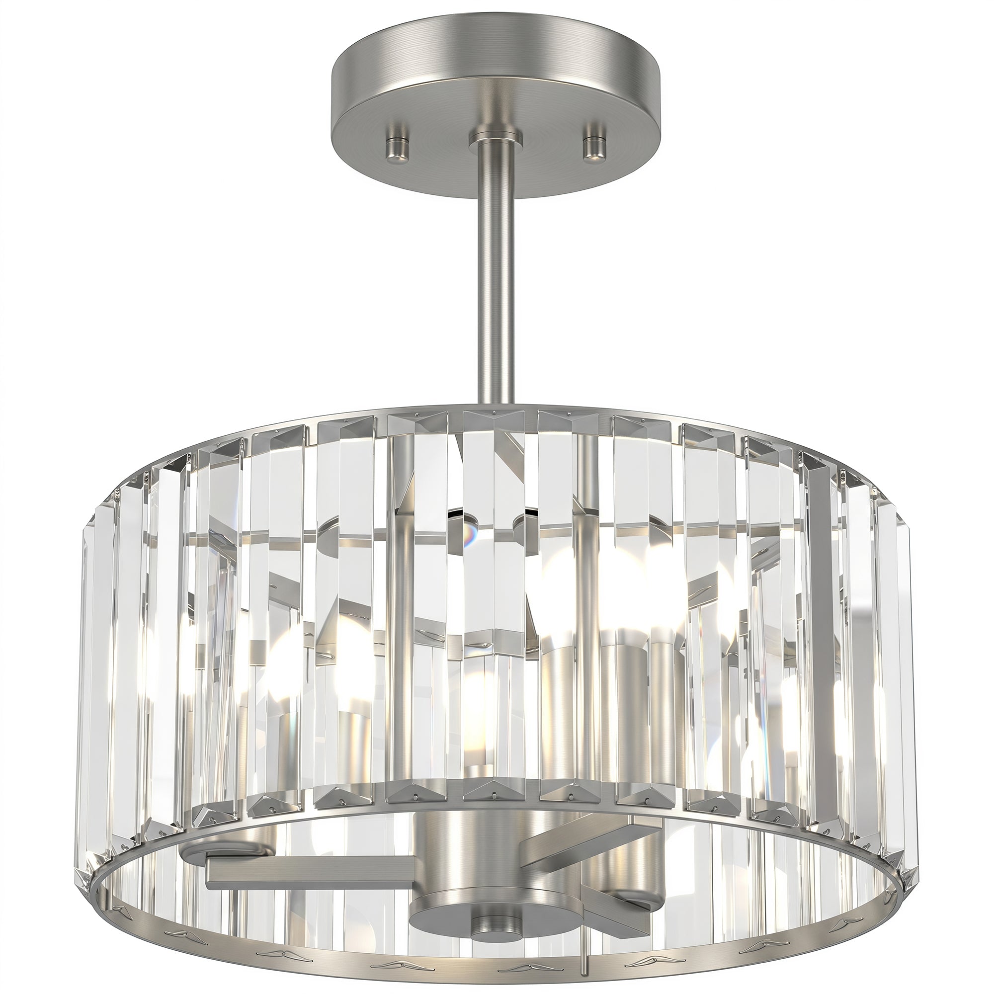 Crystal Ceiling Light Fixture, Semi Flush Mount Modern Crystal Chandelier Ceiling Light for Living Room, Bedroom, Hallway, Dining Room, E14 Base 3-Lights, Bulbs Not Included, Silver Tone