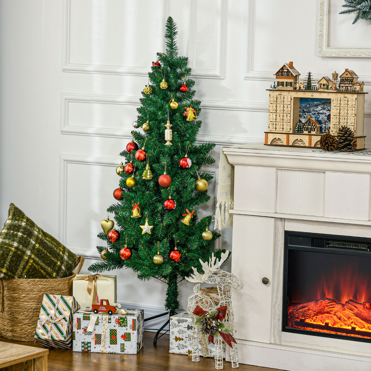 5ft Half Artificial Christmas Tree Holiday Décor with 229 Branches, Auto Open, Steel Base, Green