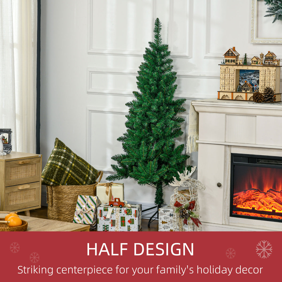 5ft Half Artificial Christmas Tree Holiday Décor with 229 Branches, Auto Open, Steel Base, Green
