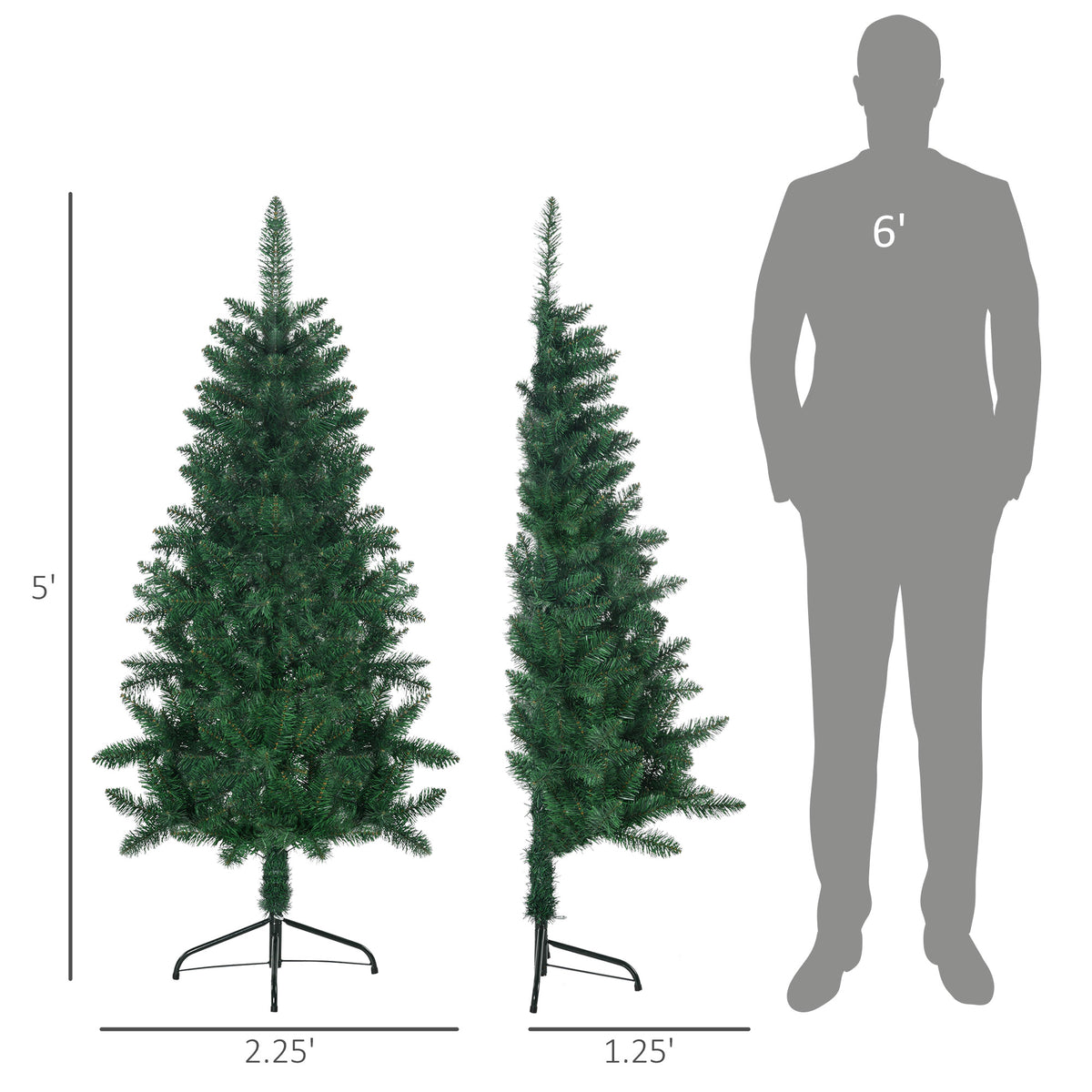5ft Half Artificial Christmas Tree Holiday Décor with 229 Branches, Auto Open, Steel Base, Green