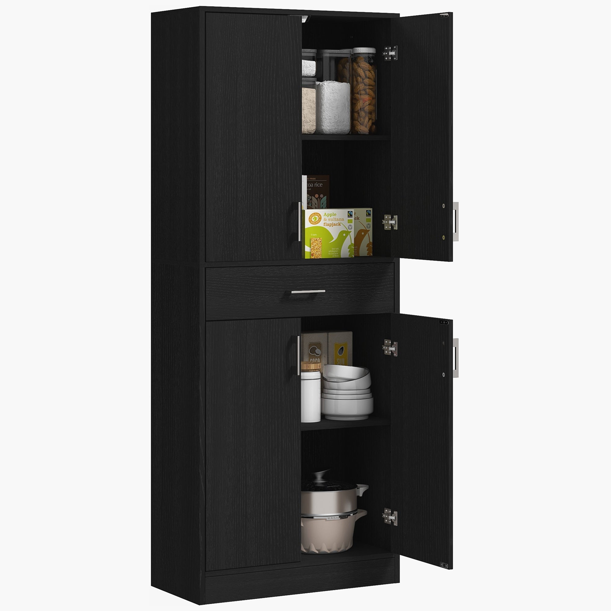 71" Tall Freestanding Kitchen Cabinet with Drawer and Adjustable Shelf, Distressed Black