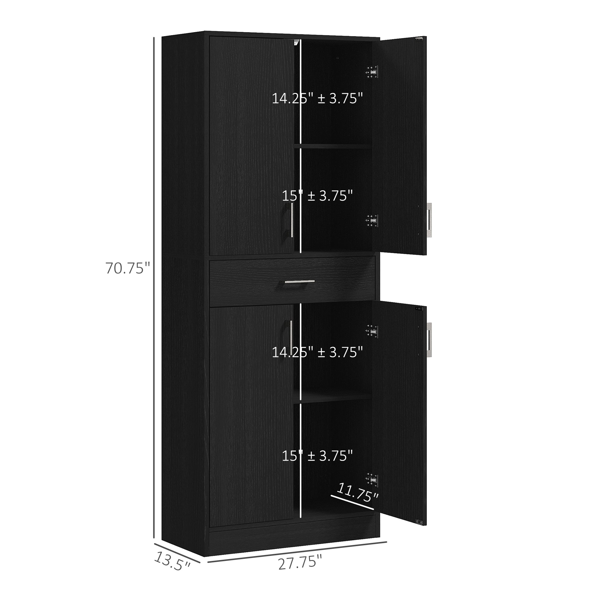 71" Tall Freestanding Kitchen Cabinet with Drawer and Adjustable Shelf, Distressed Black