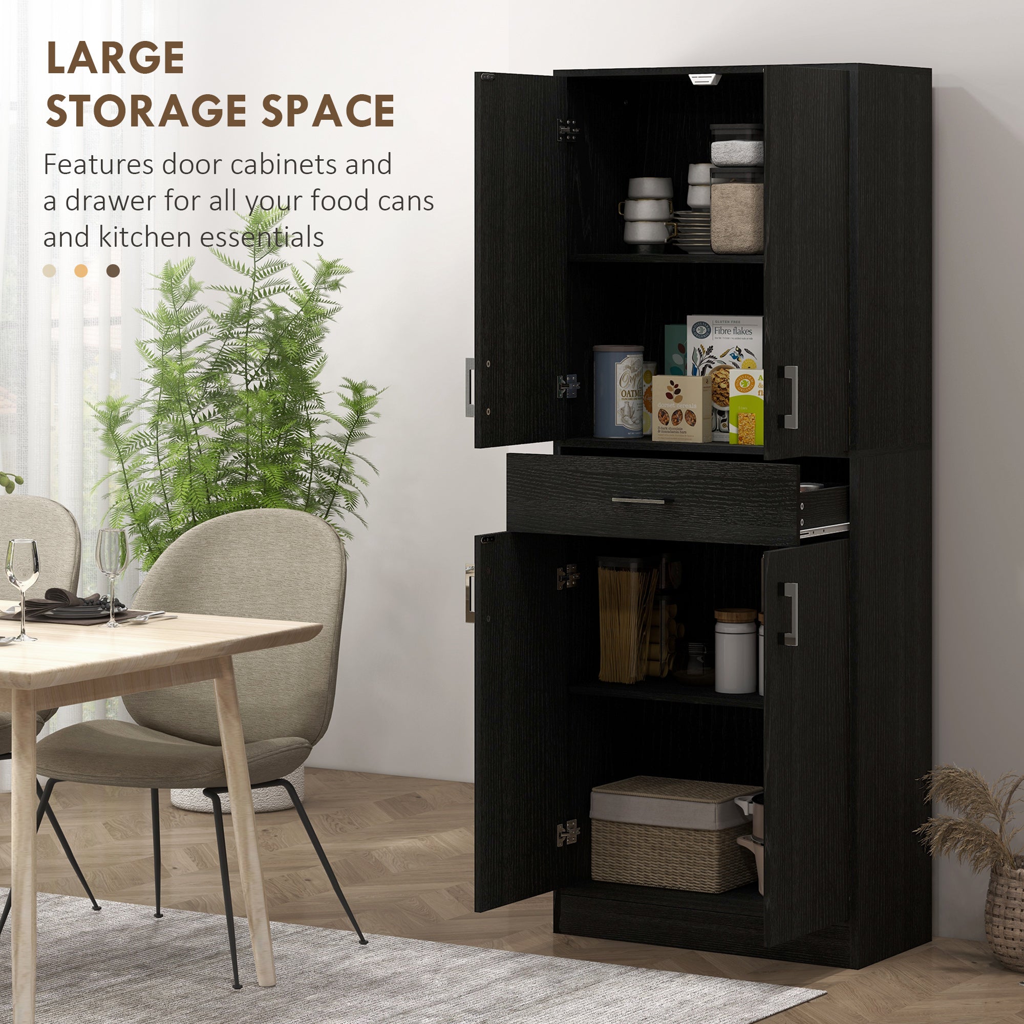 71" Tall Freestanding Kitchen Cabinet with Drawer and Adjustable Shelf, Distressed Black