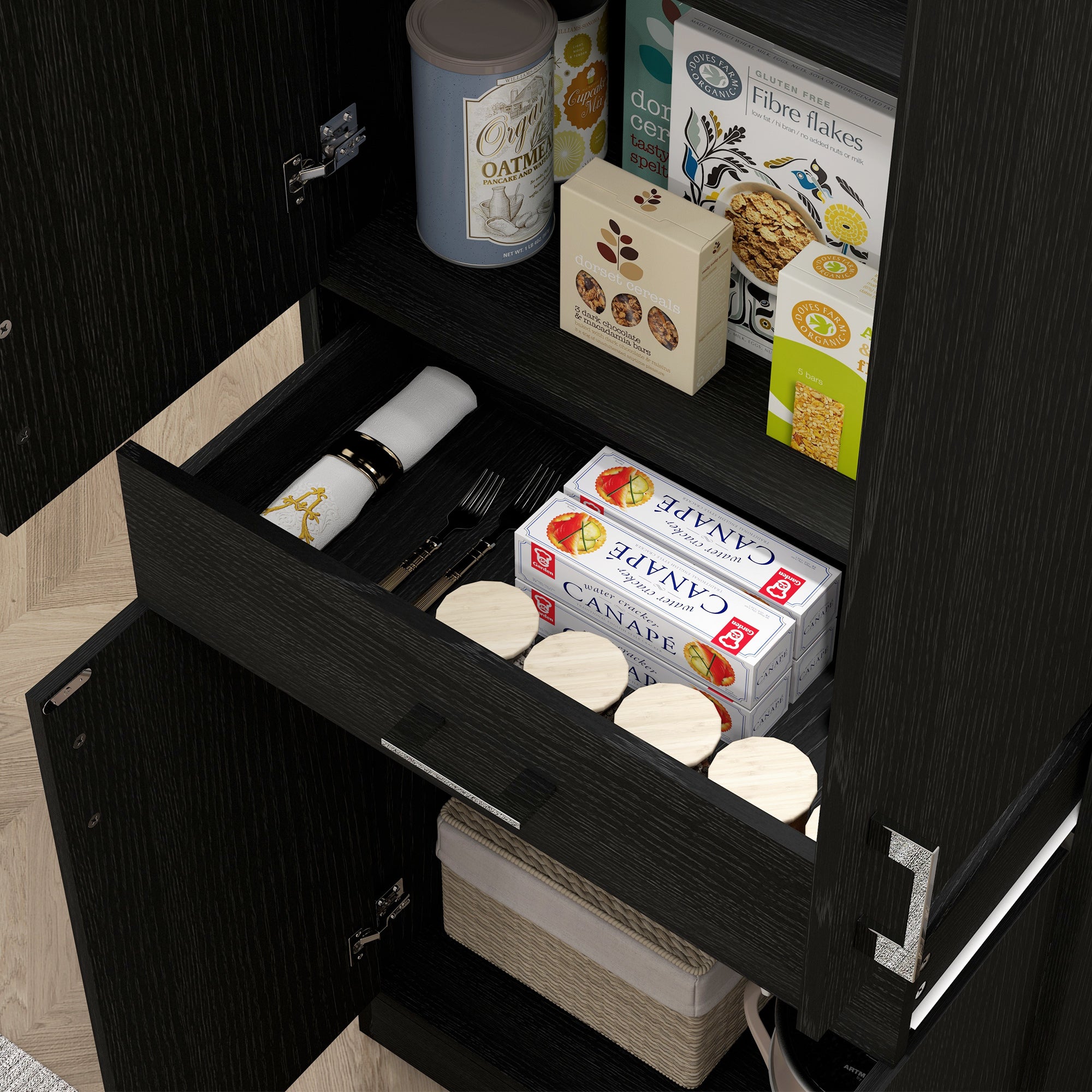 71" Tall Freestanding Kitchen Cabinet with Drawer and Adjustable Shelf, Distressed Black