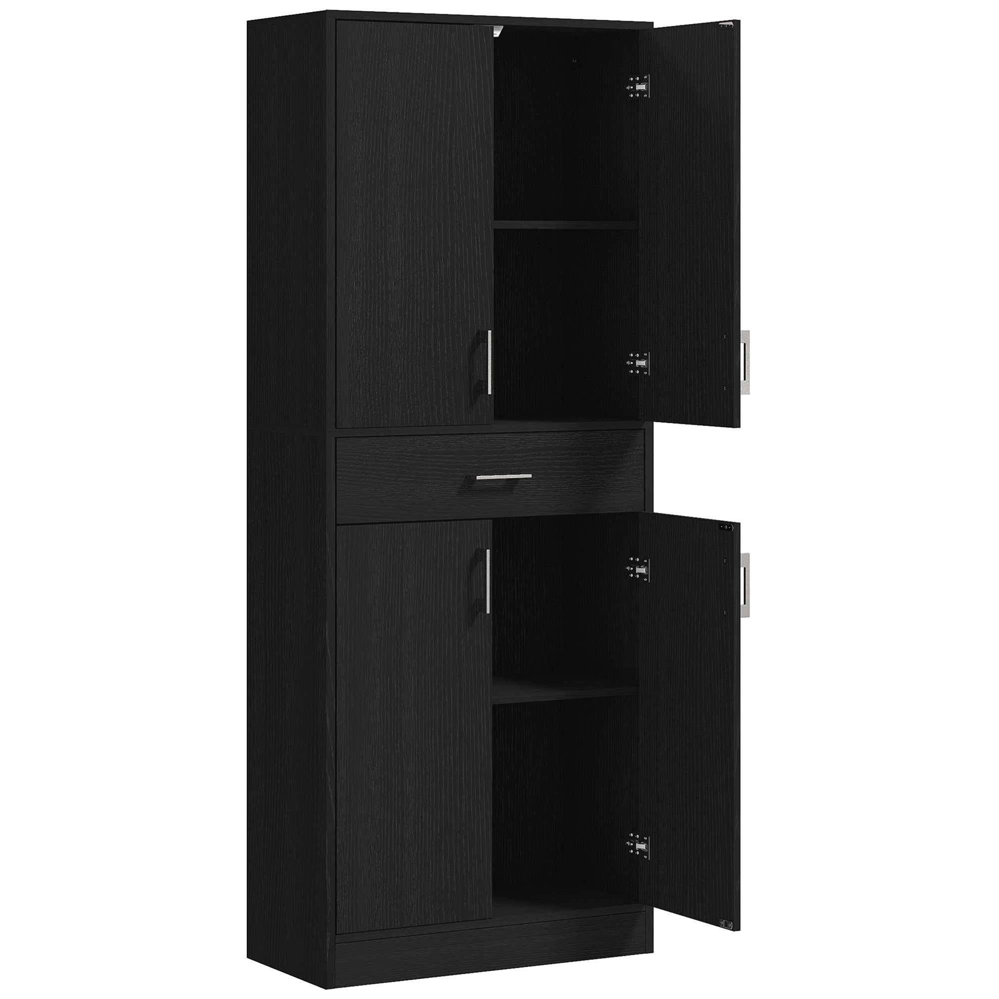 71" Tall Freestanding Kitchen Cabinet with Drawer and Adjustable Shelf, Distressed Black