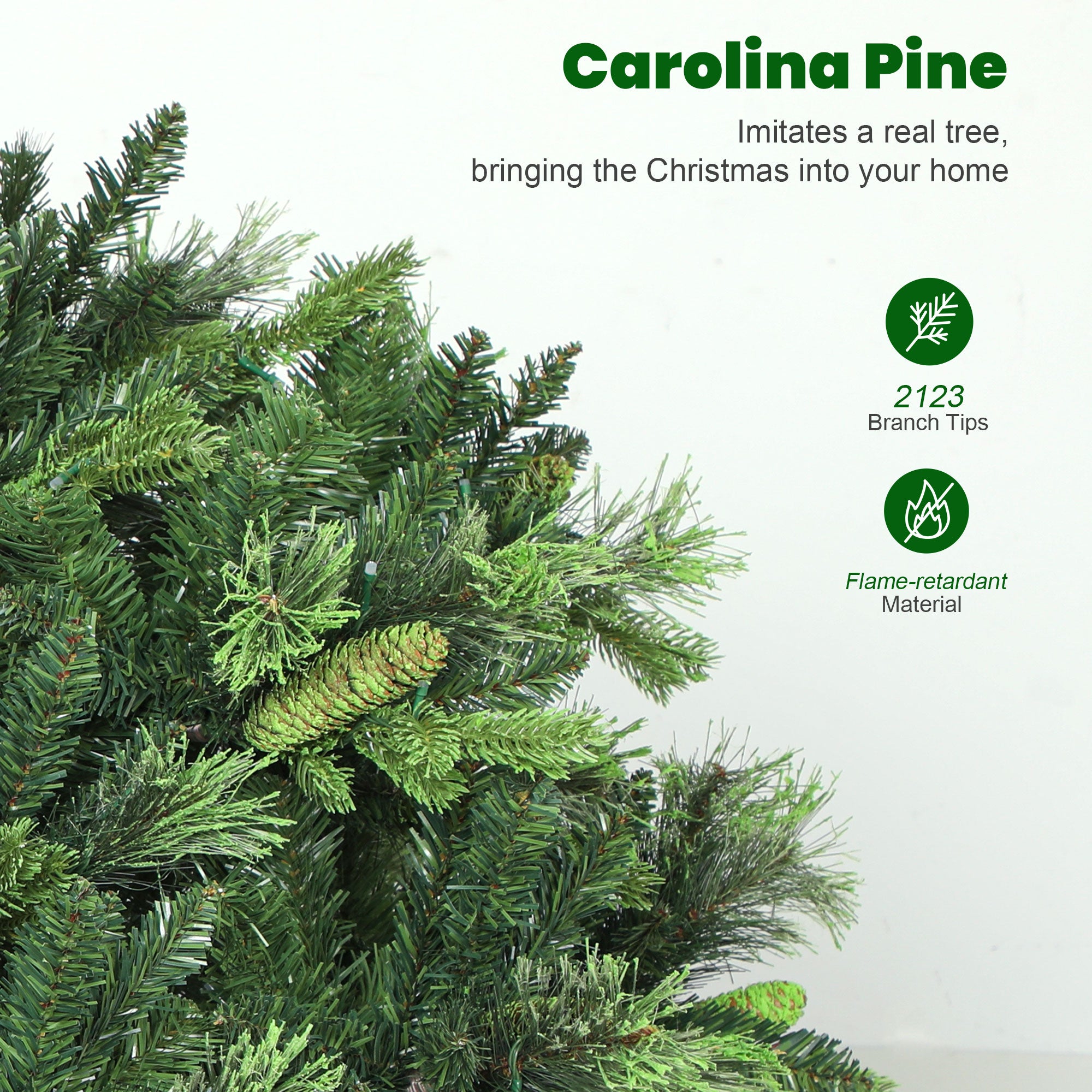 7.5ft Prelit Christmas Tree with Colourful DIY LED Lights, Carolina Pine, Hinged Xmas Tree with 3017 Tips, Realistic Branches, 12 Modes, Daily Timer, Adjustable Brightness and Speed, Remote