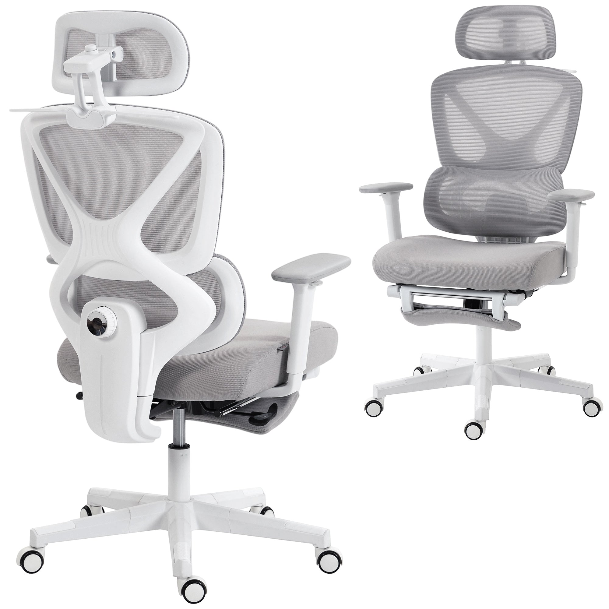 Ergonomic Office Chair, Mesh Desk Chair with 3D Armrests, Rotatable Headrest, Adjustable Lumbar Support, Coat Hanger, Footrest for Home Office, Grey