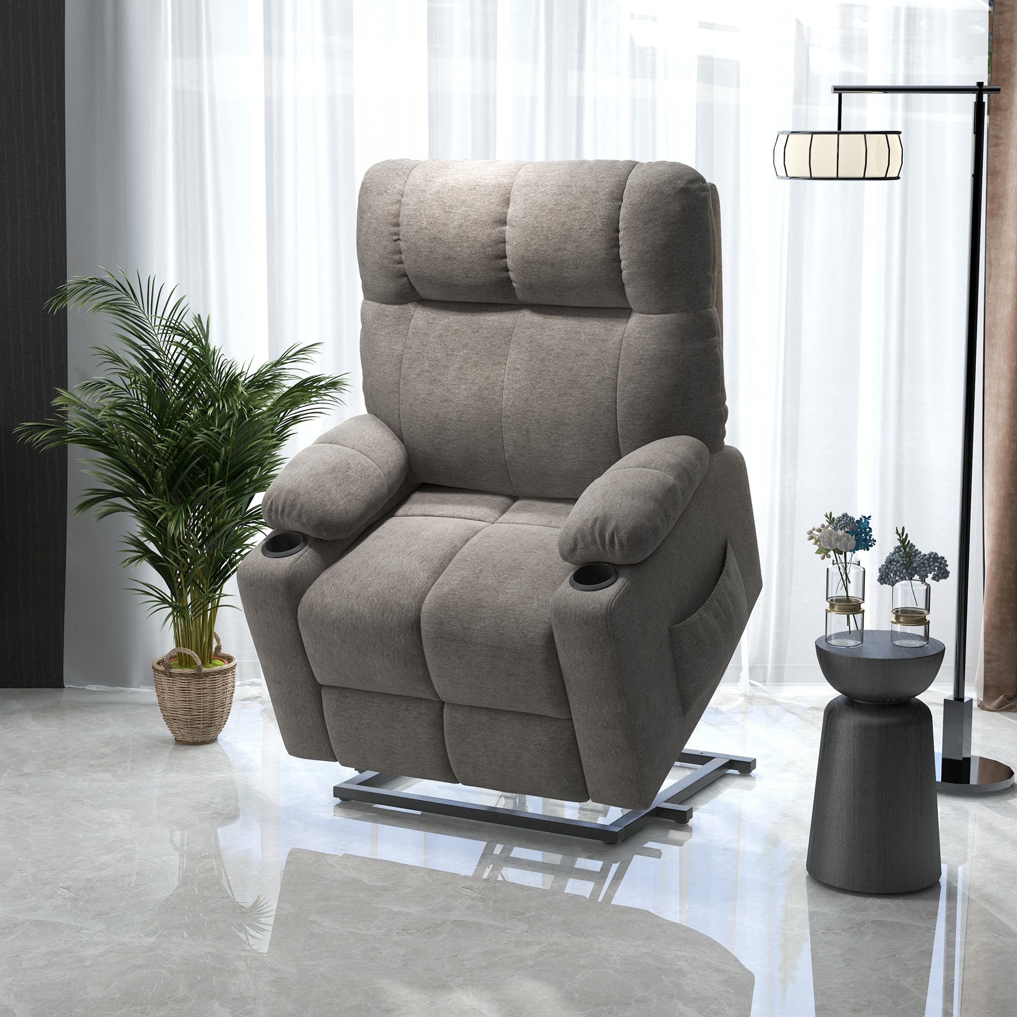 HOMCOM Power Lift Chair Recliner for Elderly, Velvet-touch Fabric Electric Riser and Recliner Chair for Living Room with Remote Control, Side Pockets, Cup Holders, Grey